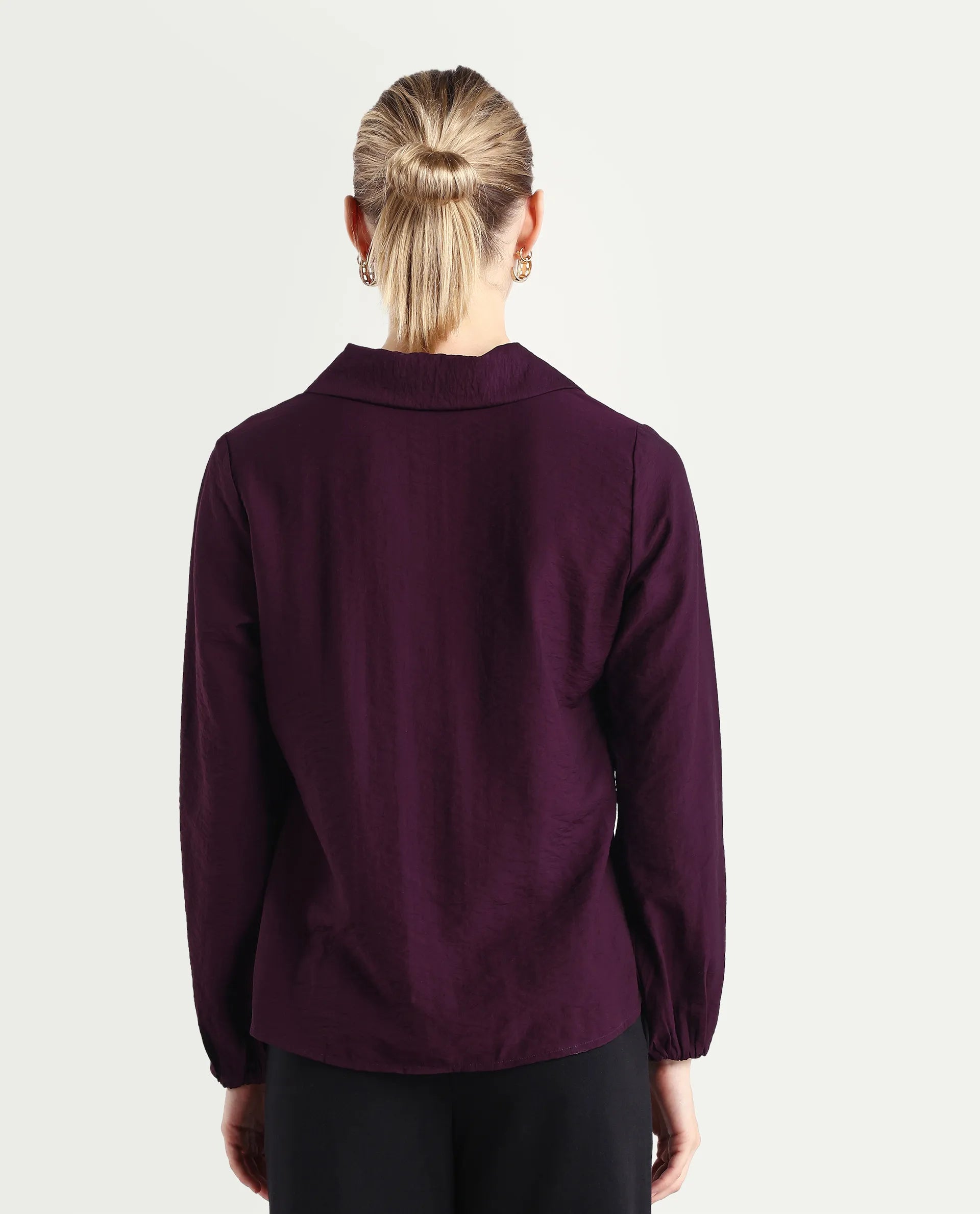 Rareism Women's Aeron Maroon Viscose Blend Full Sleeve Regular Fit Plain Top