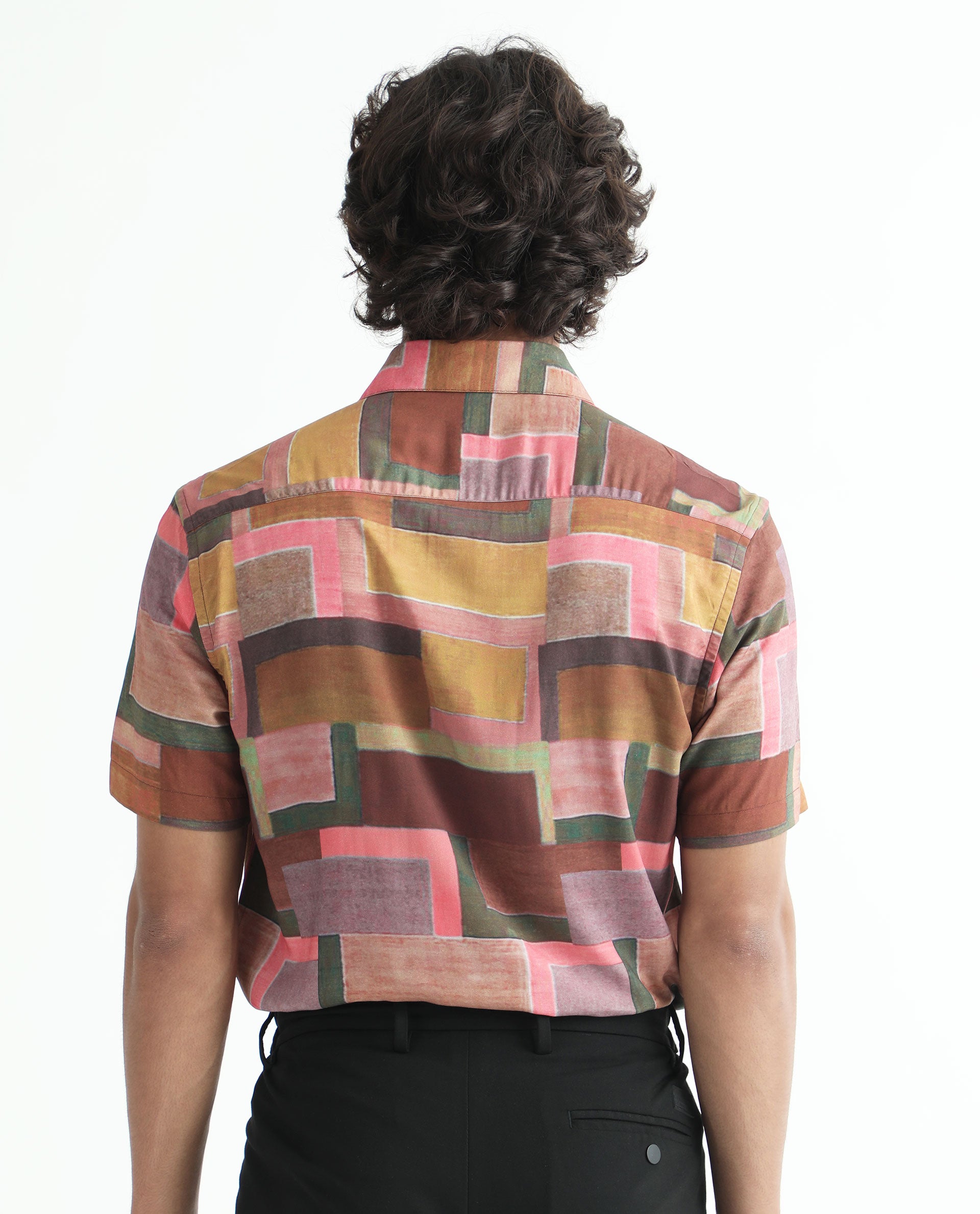 Rare Rabbit Men's Aether Mustard Viscose Fabric Abstract Print Half Sleeves Shirt