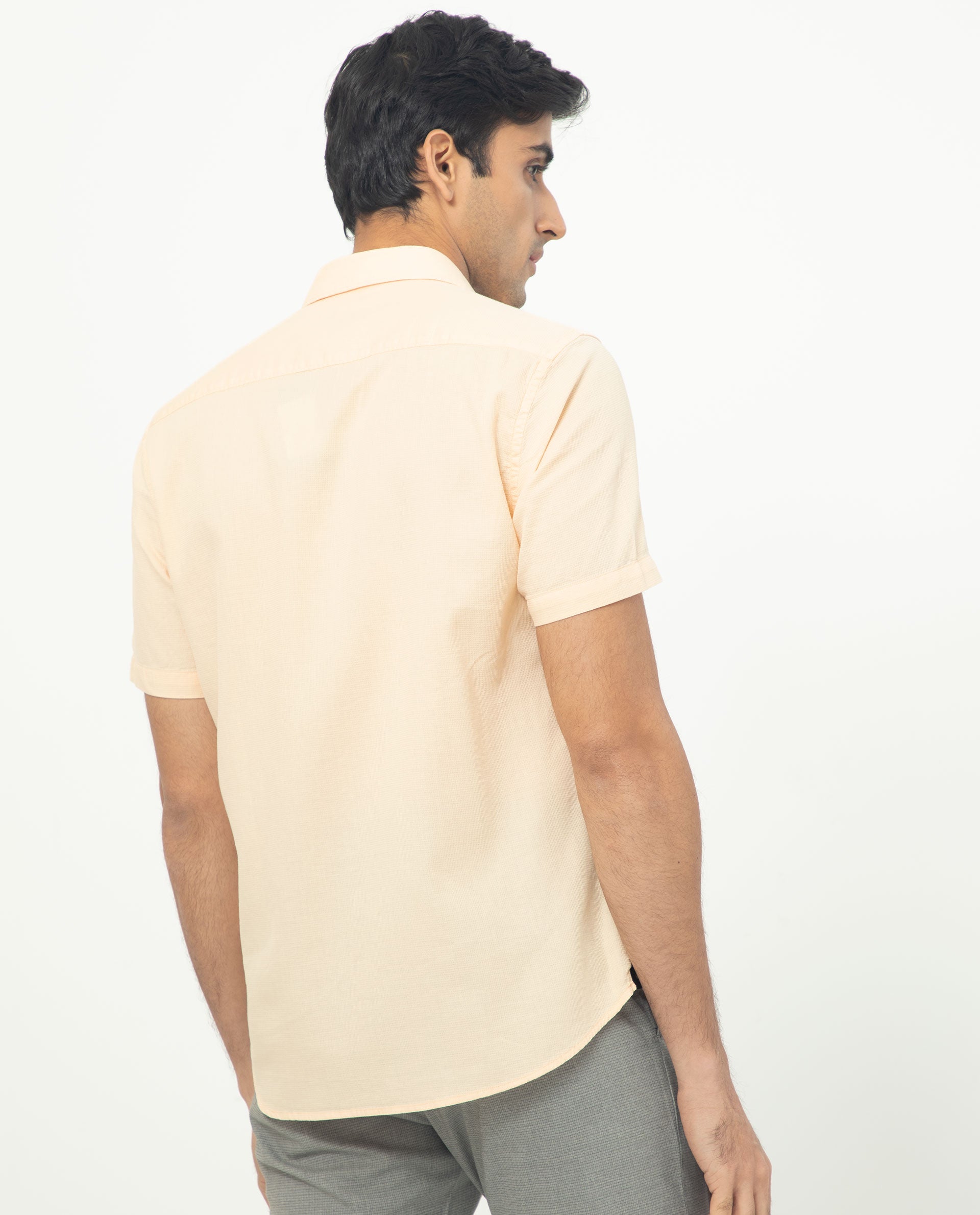 Rare Rabbit Men's Affle Peach Dobby Fabric Half Sleeves Solid Shirt