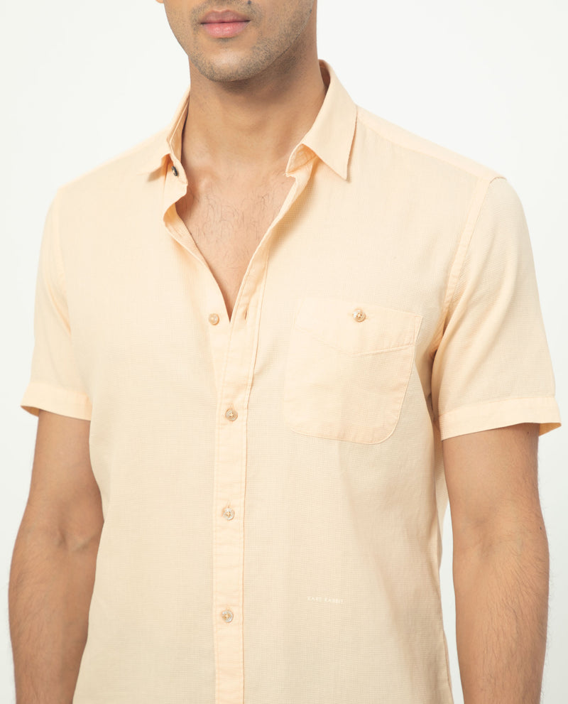 Rare Rabbit Men's Affle Peach Dobby Fabric Half Sleeves Solid Shirt