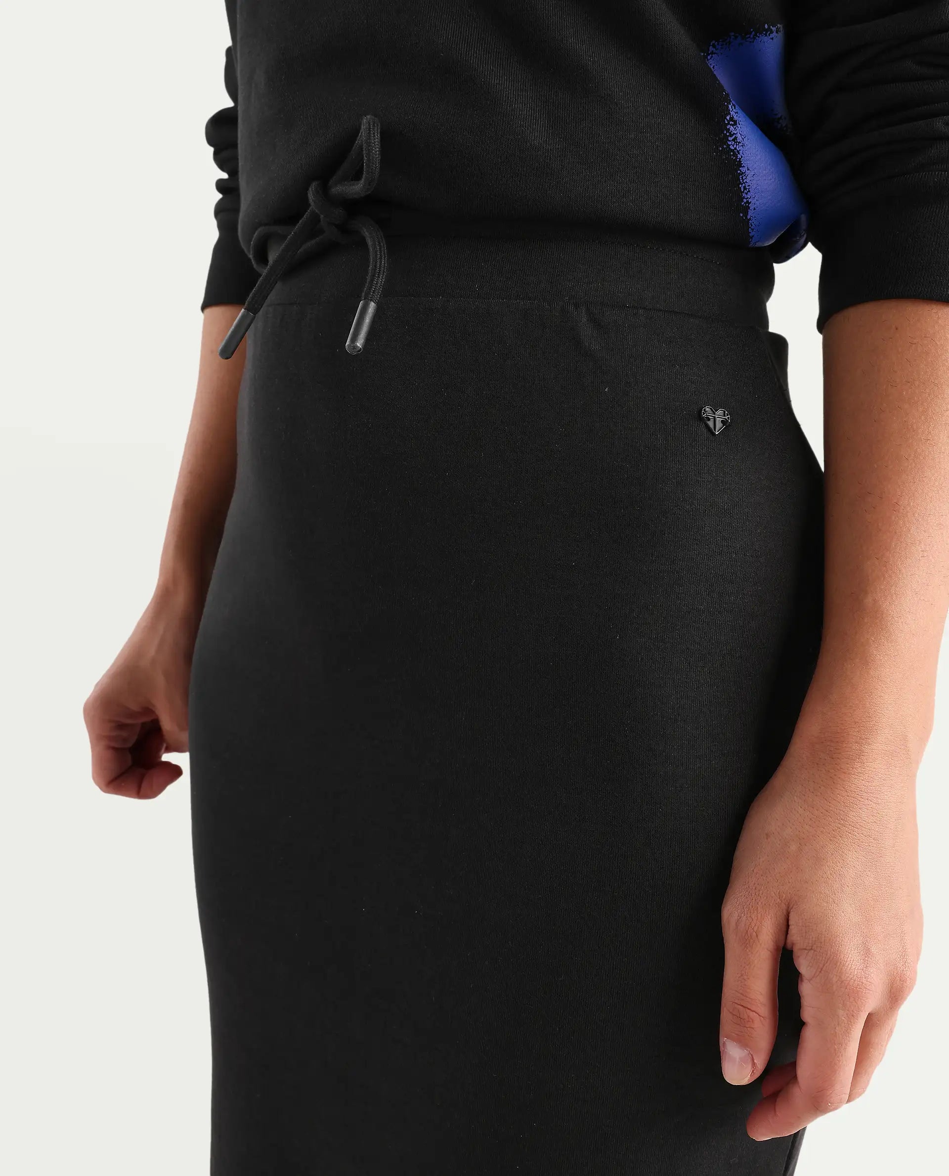 Rareism Women's Afsko B Black Cotton Blend Plain Midi Straight Fit Skirt