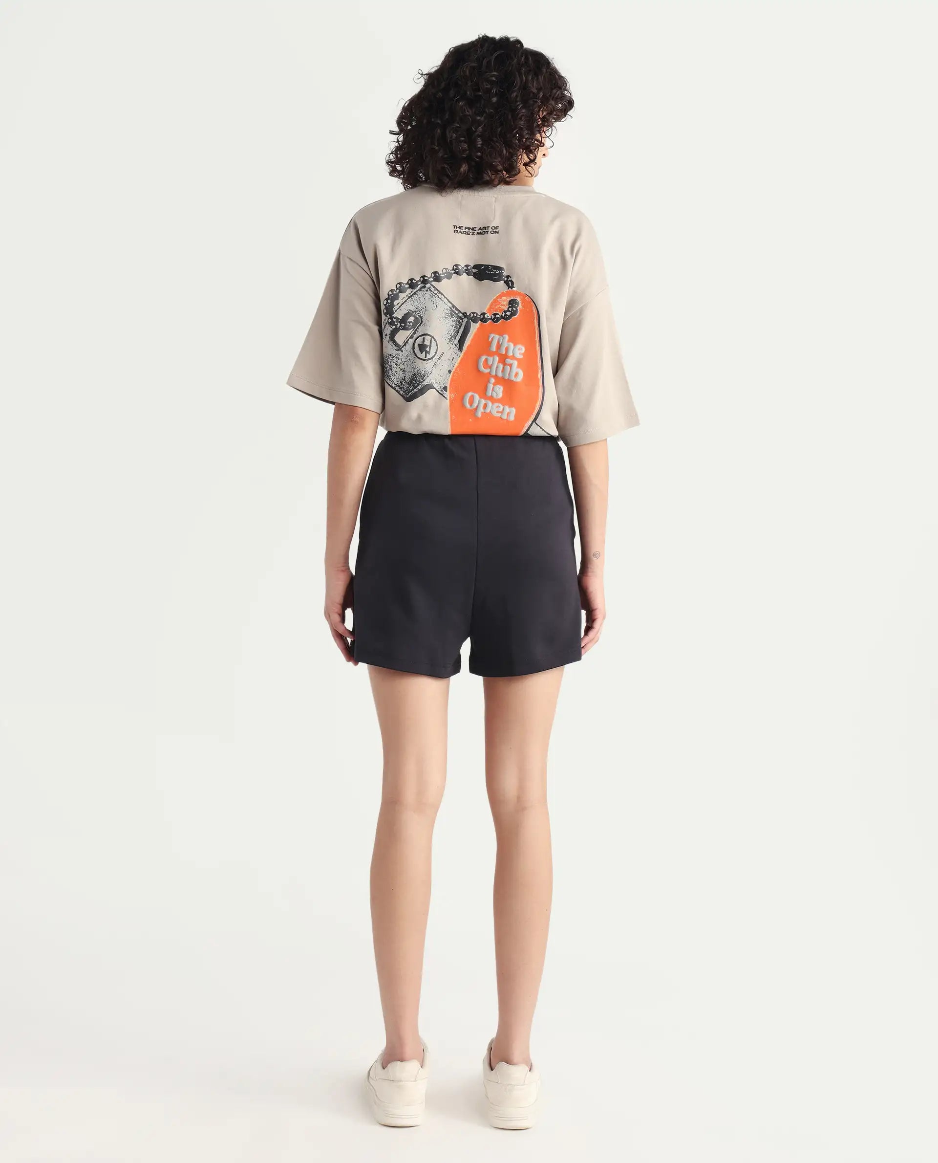 Rareism Women's Aftok B Black Cotton Blend Plain Mini Regular Fit Shorts