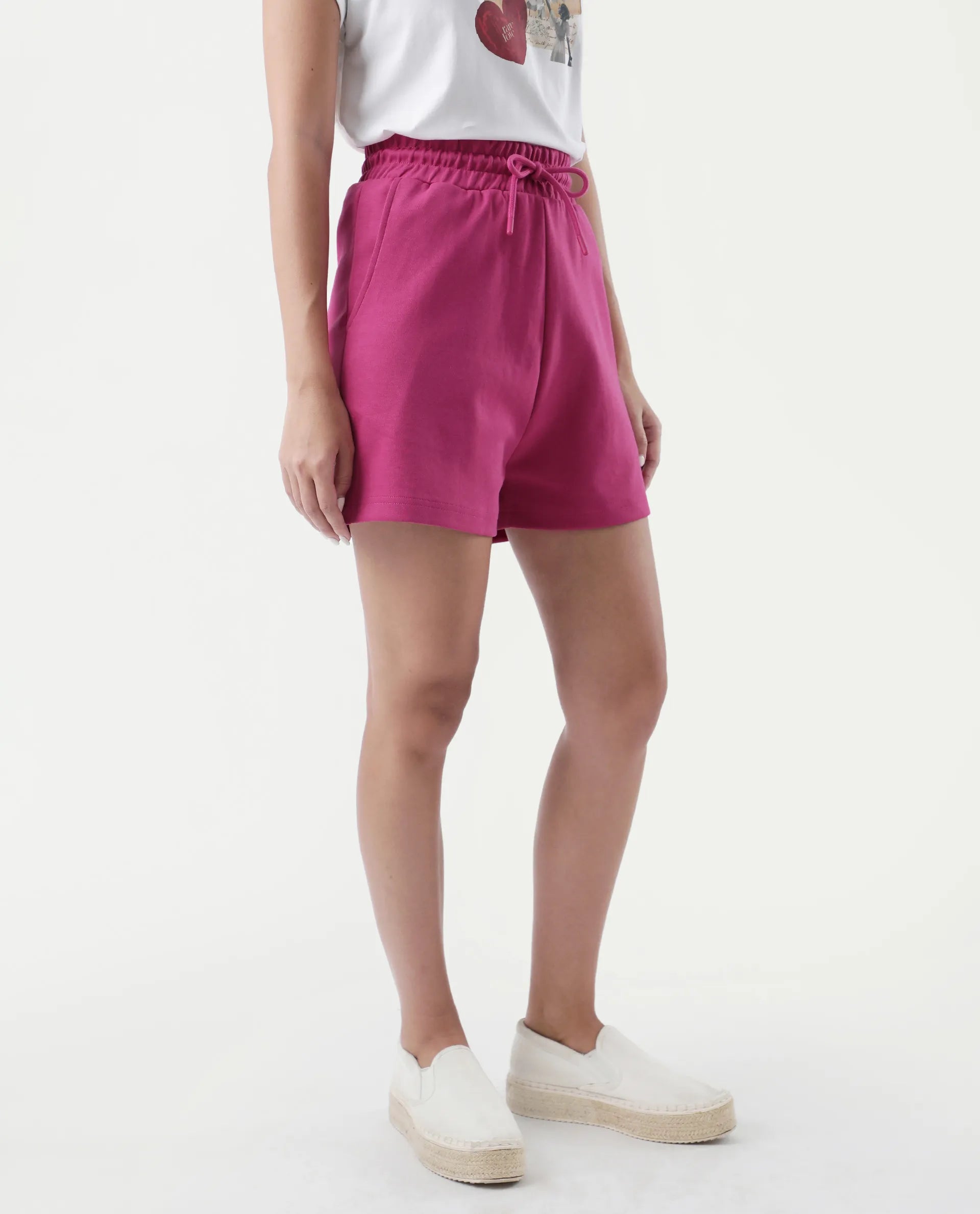 Rareism Women's Aftok B Pink Cotton Blend Plain Mini Regular Fit Shorts