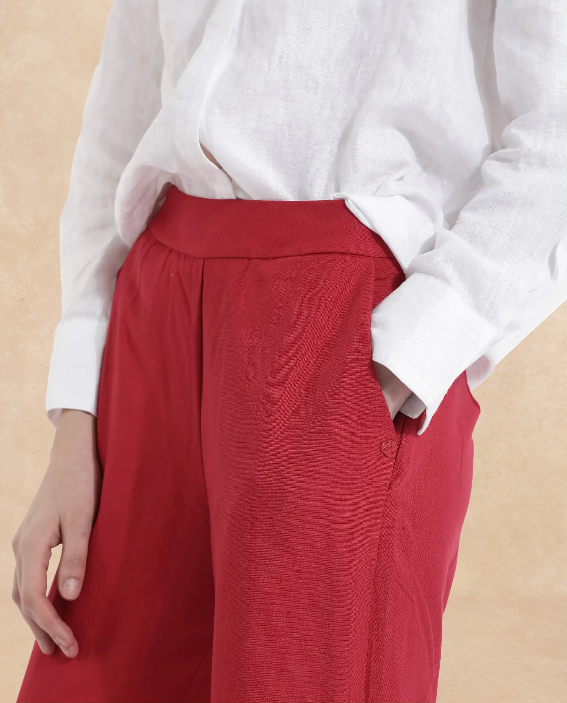 Rareism Women Ahome Dark Red Wide Plain Ankle Length Trouser