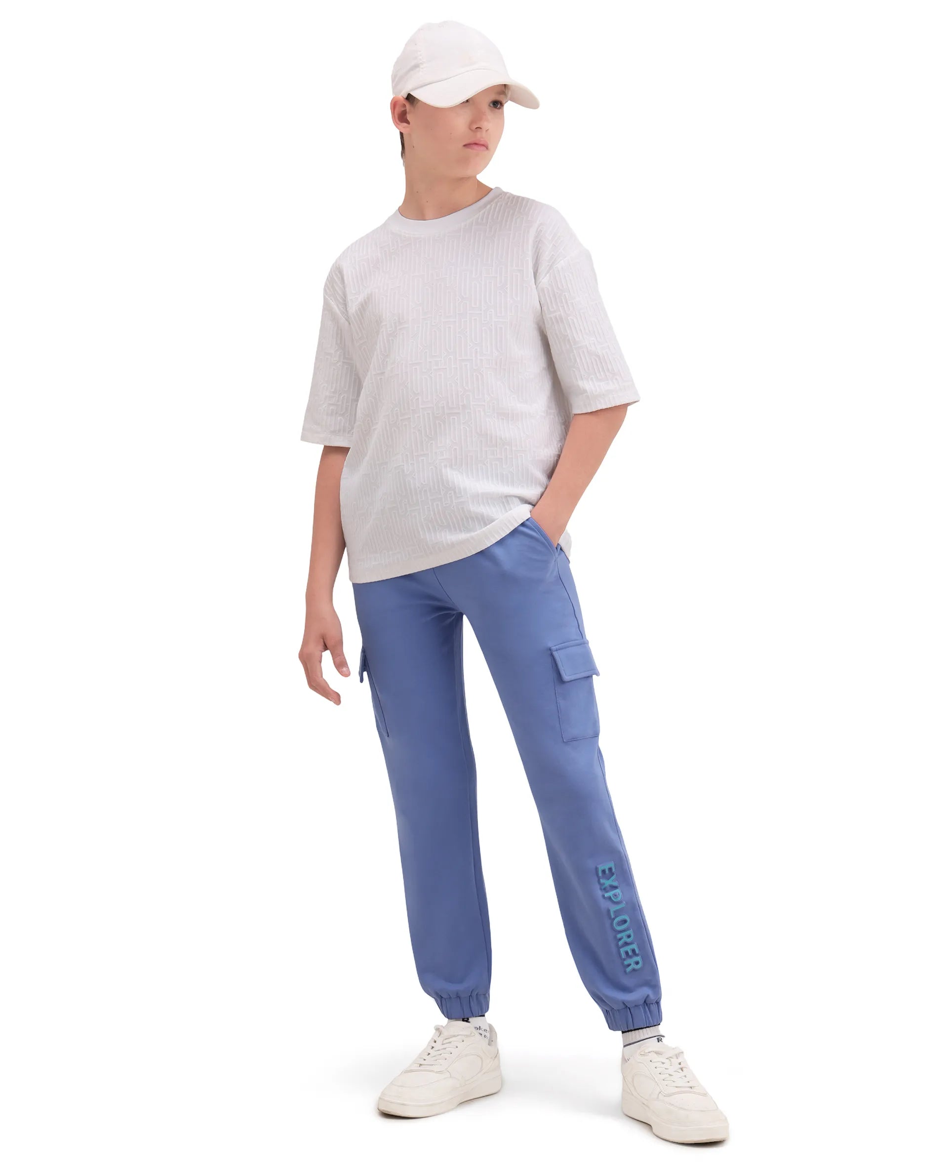 Rare Ones Kids Aiden Purple Cotton Fabric Drawstring Closure Embossed Cargo Fit Track Pant