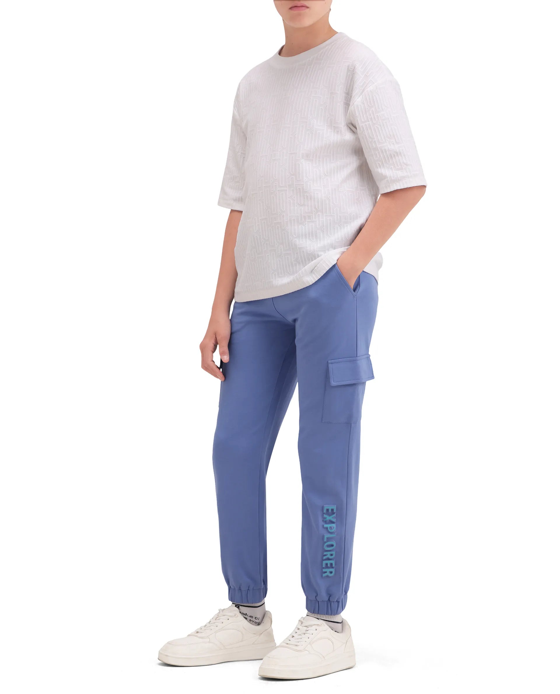 Rare Ones Kids Aiden Purple Cotton Fabric Drawstring Closure Embossed Cargo Fit Track Pant