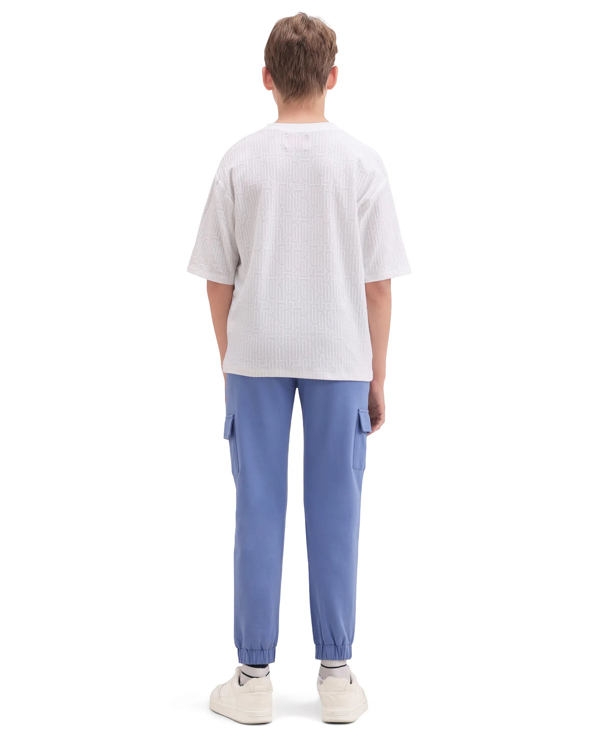 Rare Ones Kids Aiden Purple Cotton Fabric Drawstring Closure Embossed Cargo Fit Track Pant