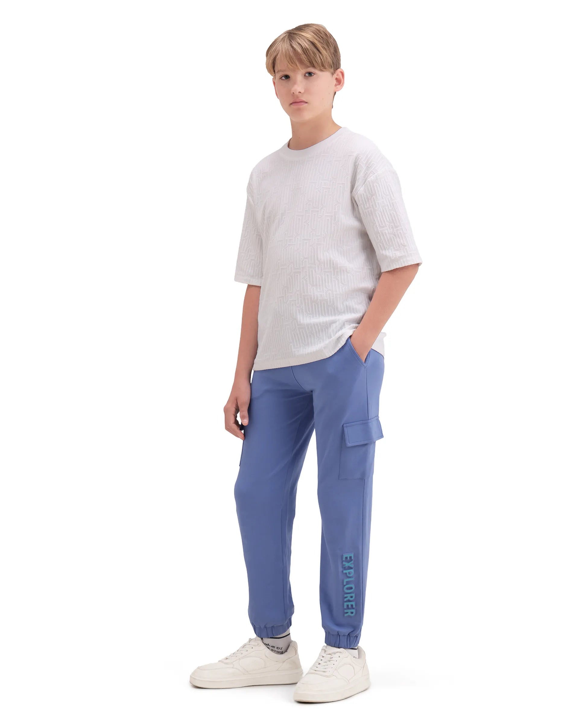 Rare Ones Kids Aiden Purple Cotton Fabric Drawstring Closure Embossed Cargo Fit Track Pant