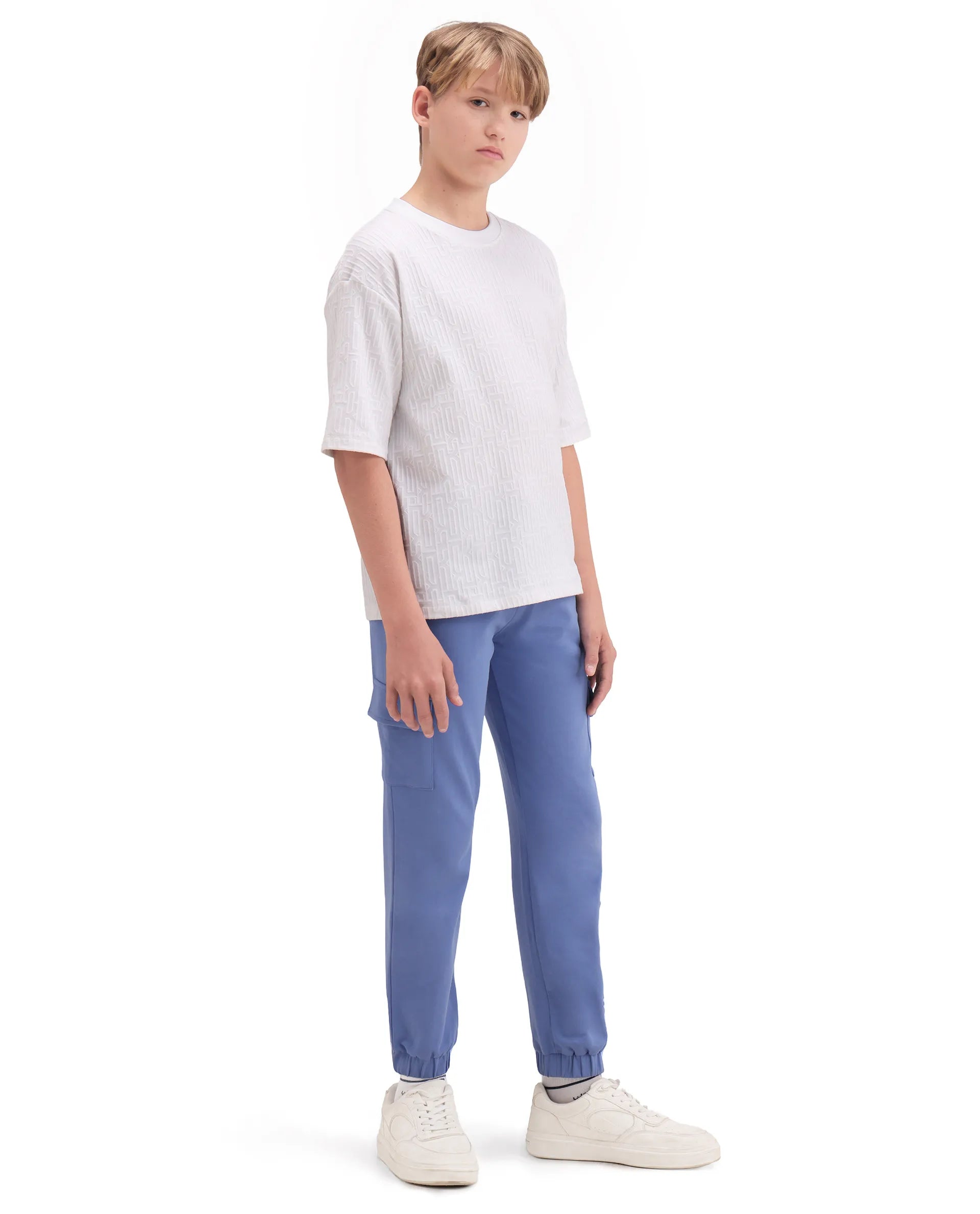 Rare Ones Kids Aiden Purple Cotton Fabric Drawstring Closure Embossed Cargo Fit Track Pant