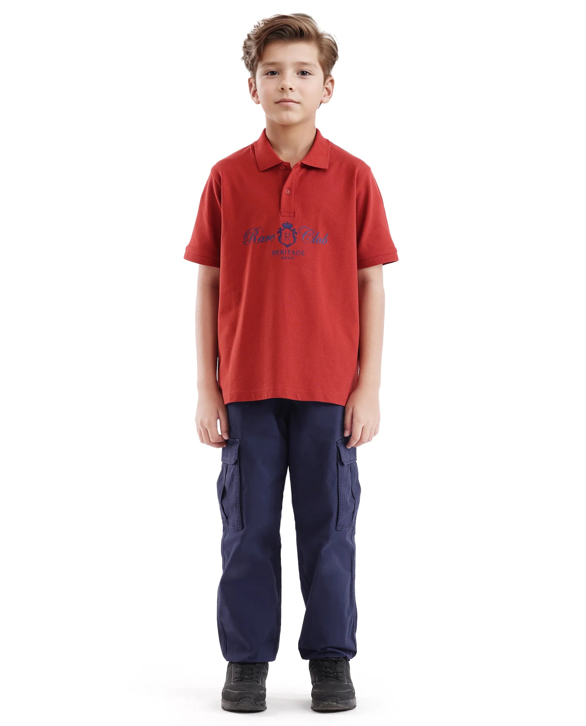 Rare Ones Kids Aimo Dark Rust Cotton Short Sleeve HD Print Polo