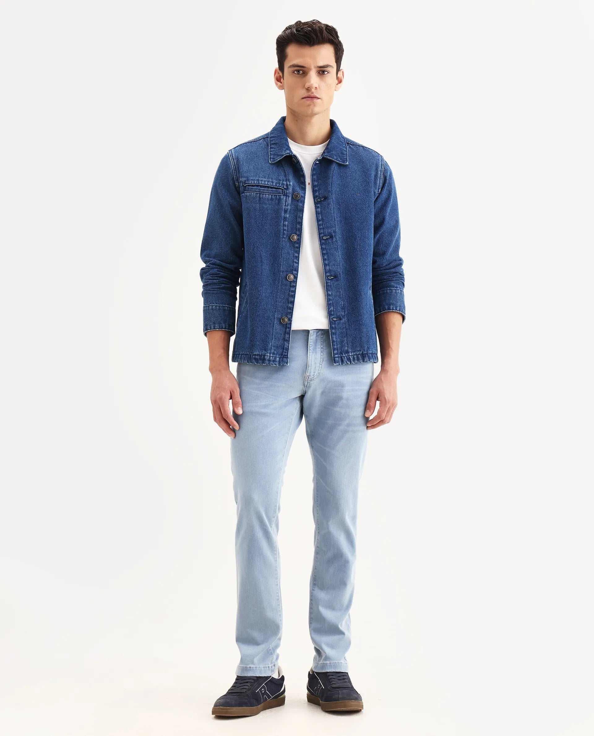 Rare Rabbit Men's Airus-S Light Blue Cotton Fabric Hawk Slim Plain Jeans