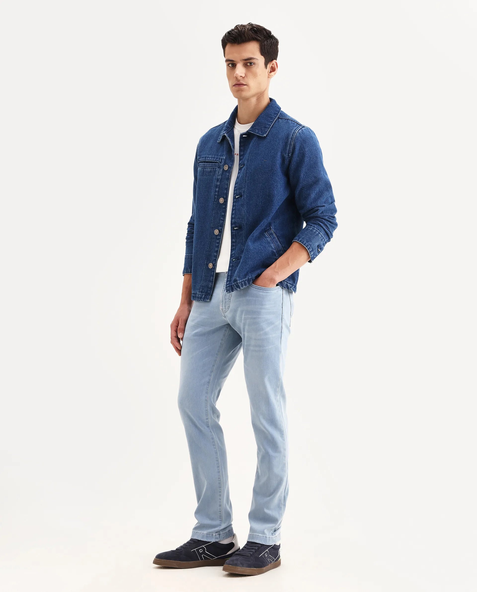 Rare Rabbit Men's Airus-S Light Blue Cotton Fabric Hawk Slim Plain Jeans