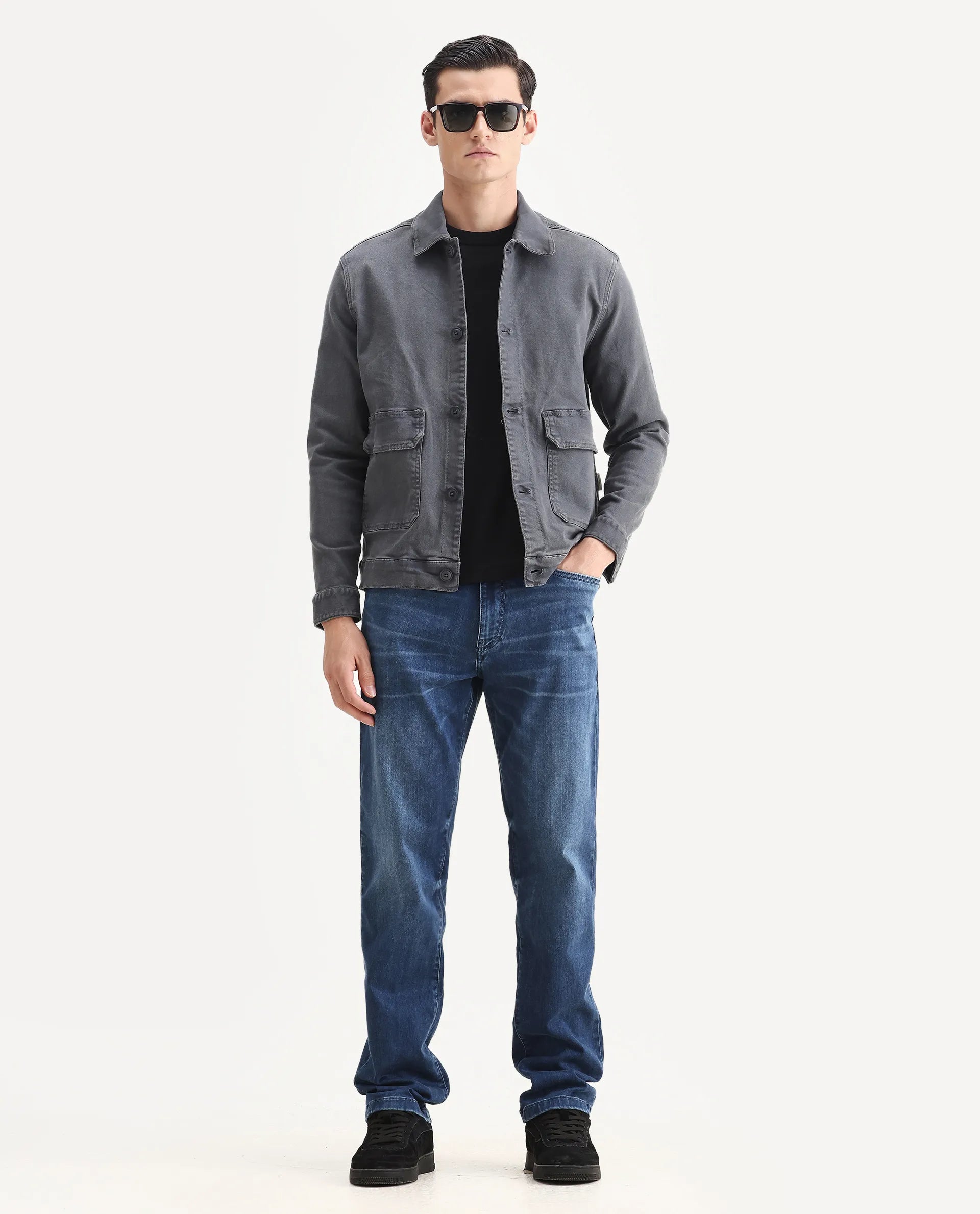 Rare Rabbit Men's Airus Blue Cotton Blend Fabric Morris Regular Fit Plain Jeans