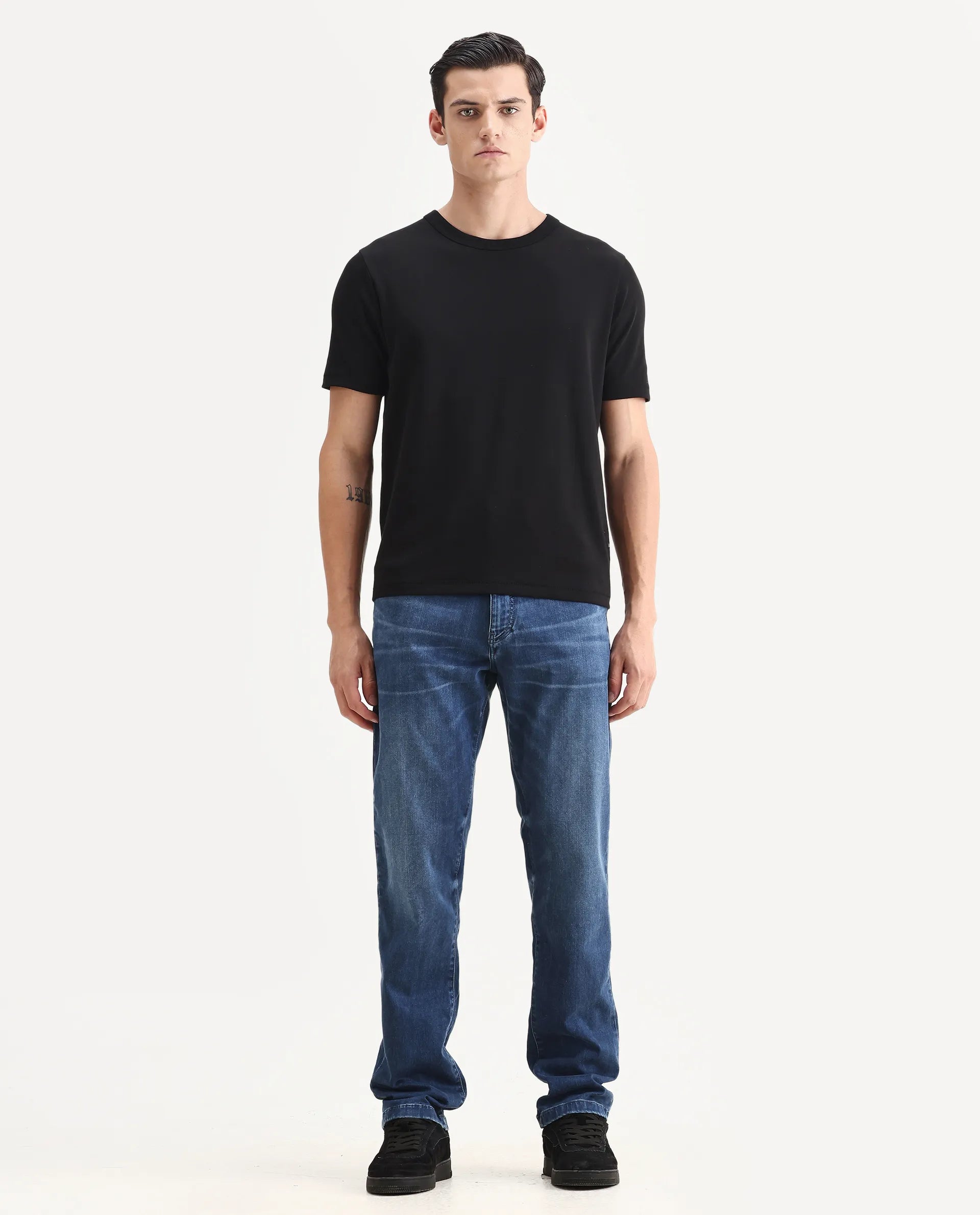 Rare Rabbit Men's Airus Blue Cotton Blend Fabric Morris Regular Fit Plain Jeans