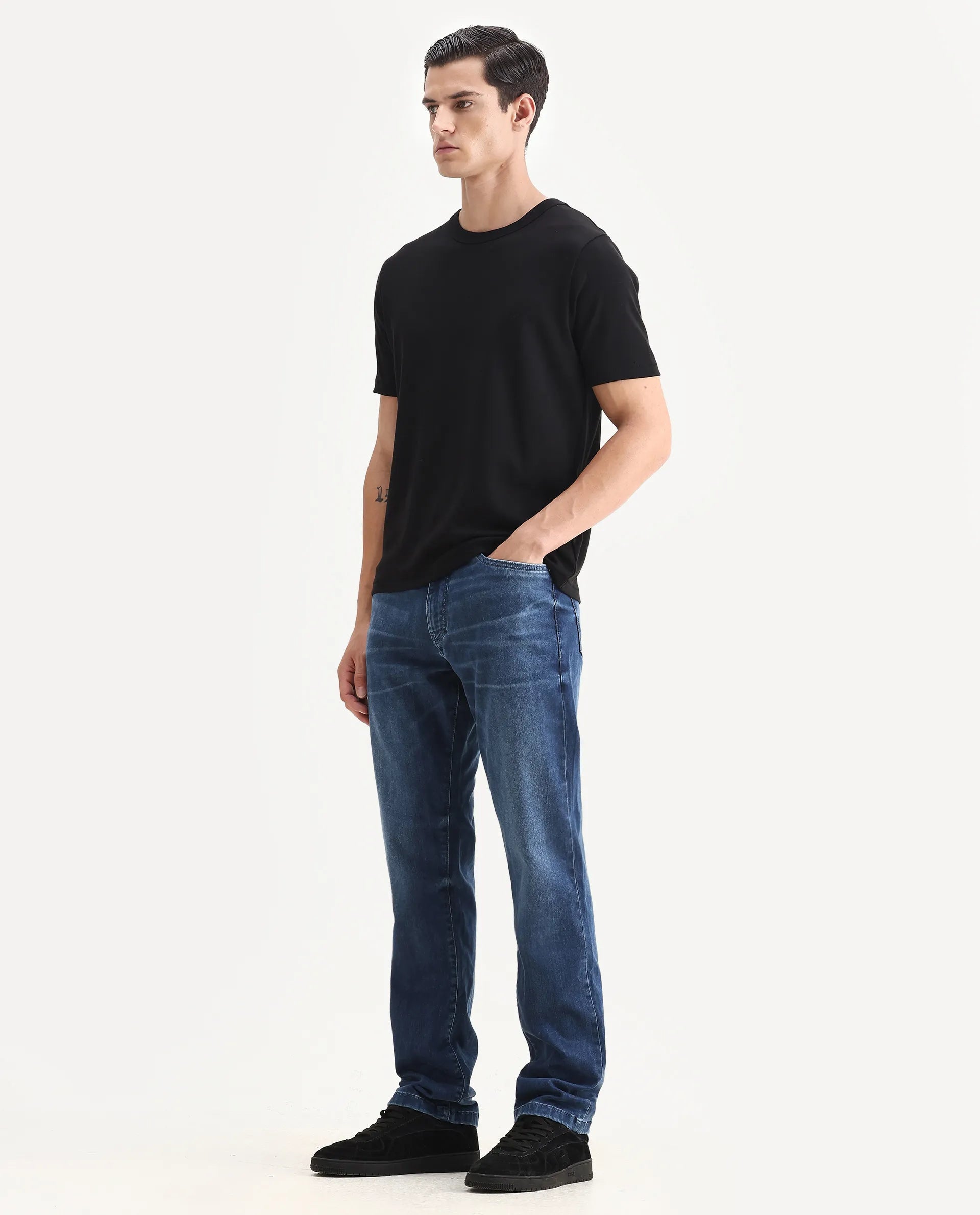 Rare Rabbit Men's Airus Blue Cotton Blend Fabric Morris Regular Fit Plain Jeans