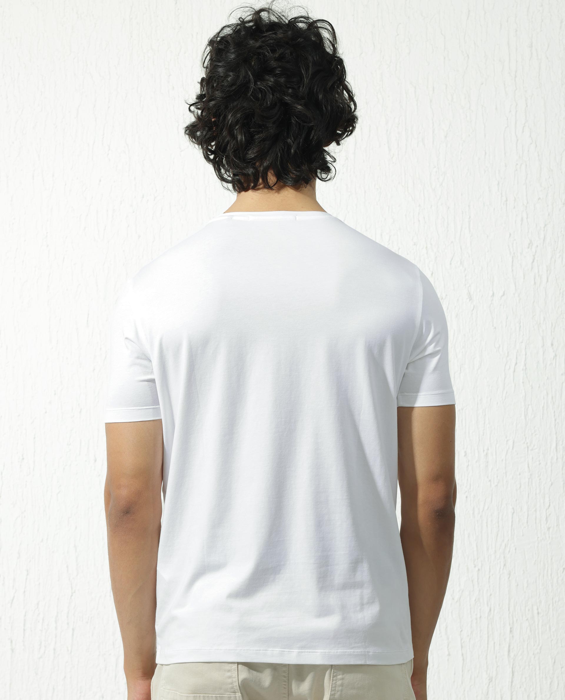 Rare Rabbit Men's Akro White Cotton Lycra Fabric Half Sleeves Graphic Print T-Shirt