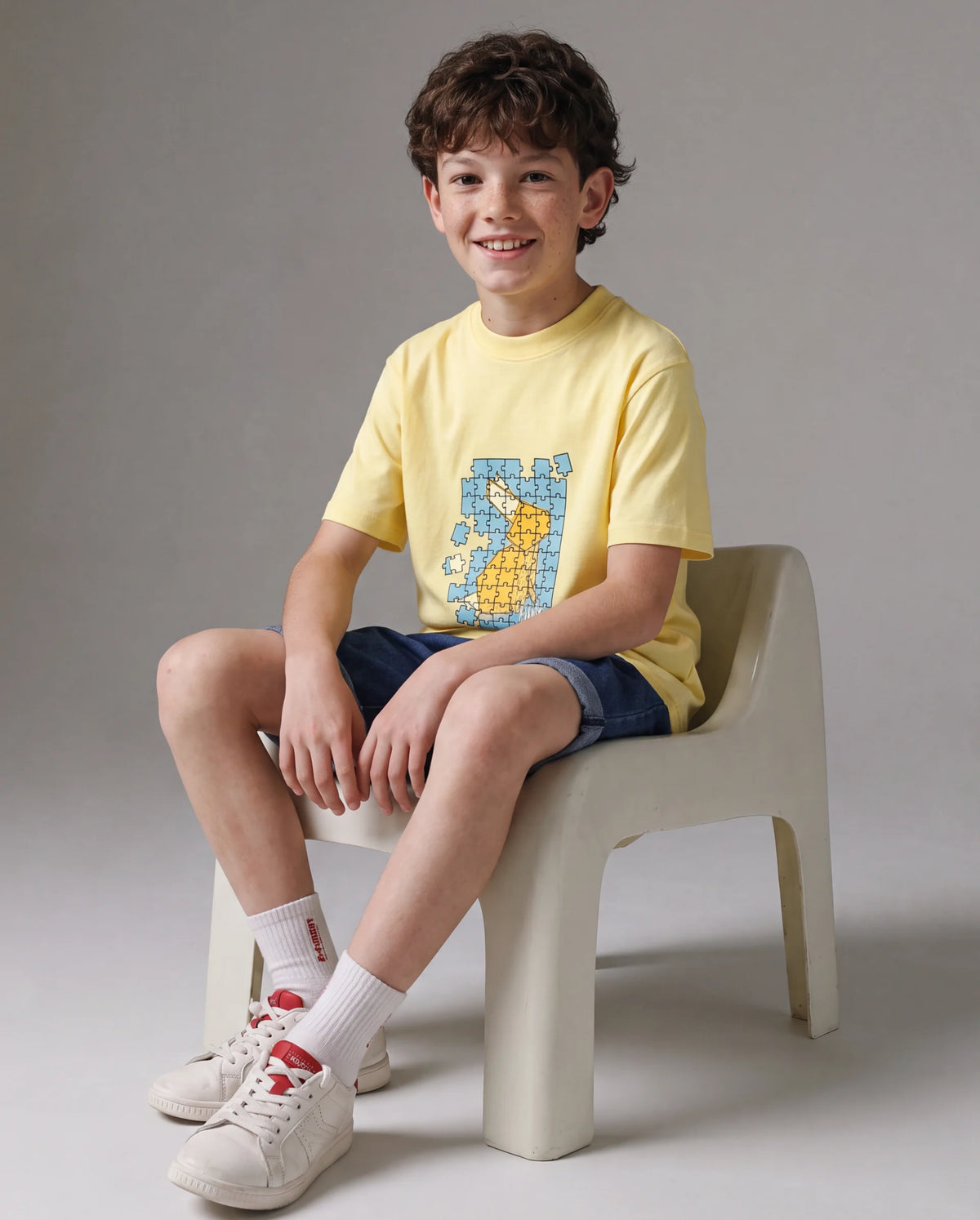 Rare Ones Kids Alarc Light Yellow Cotton Blend Fabric Pull-On Regular Fit Graphic Print T-Shirt