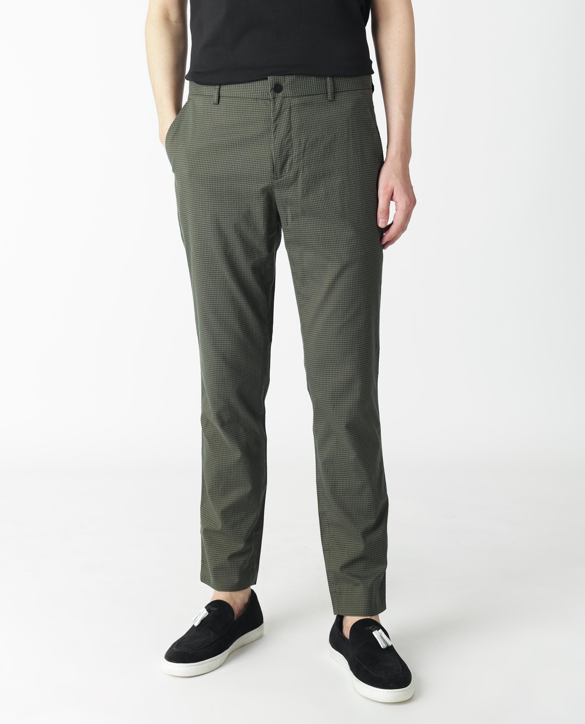 Buy SOJANYA Men Cotton Blend Beige & Green Checked Formal Trousers online