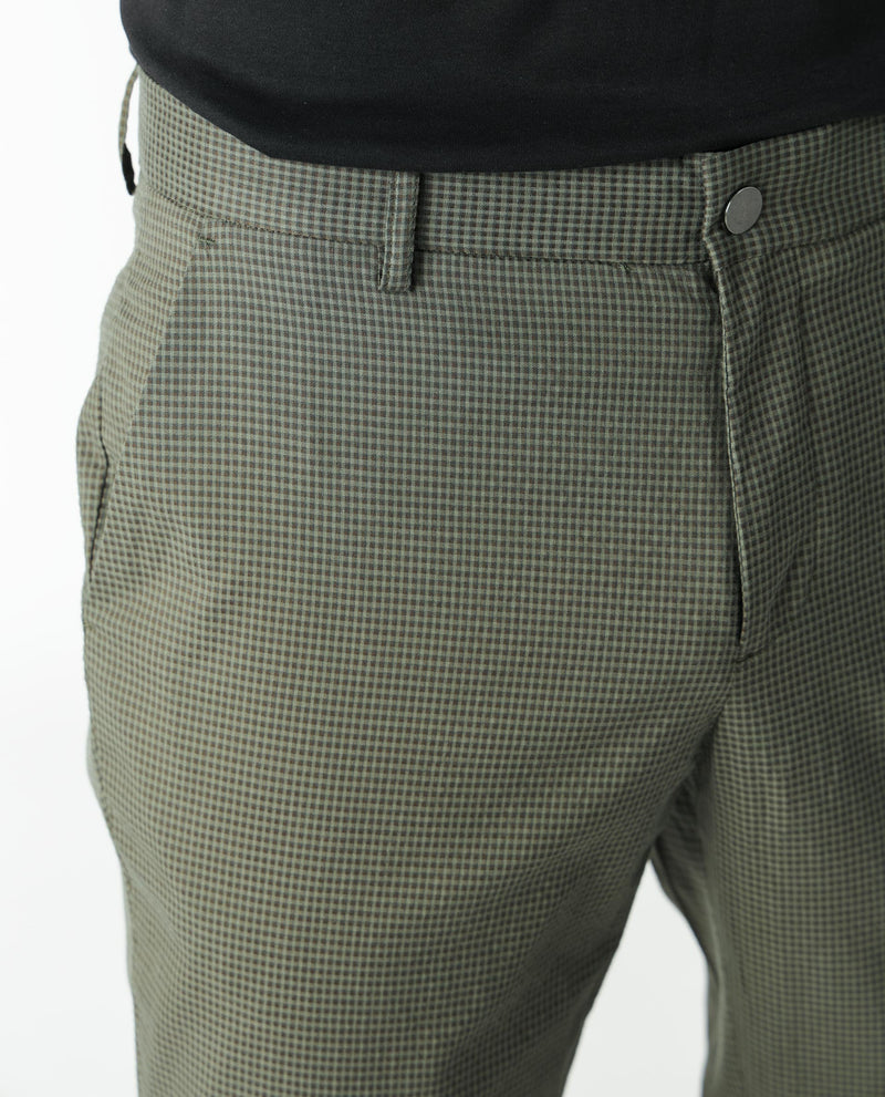 Rare Rabbit Men's Albion Green Mid-Rise Regular Fit Classic Check Trouser