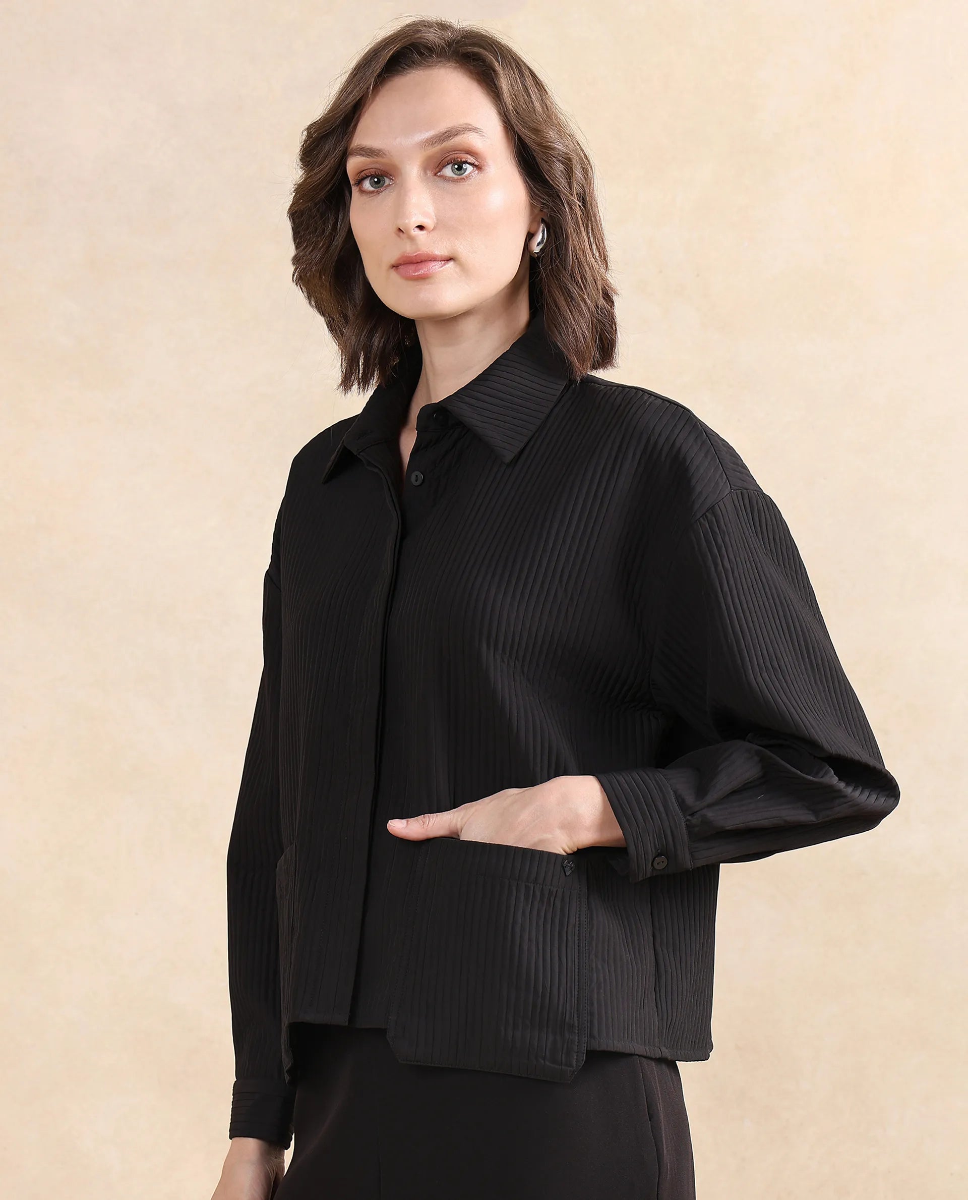 Rareism Women Albury Black Plain Jacket
