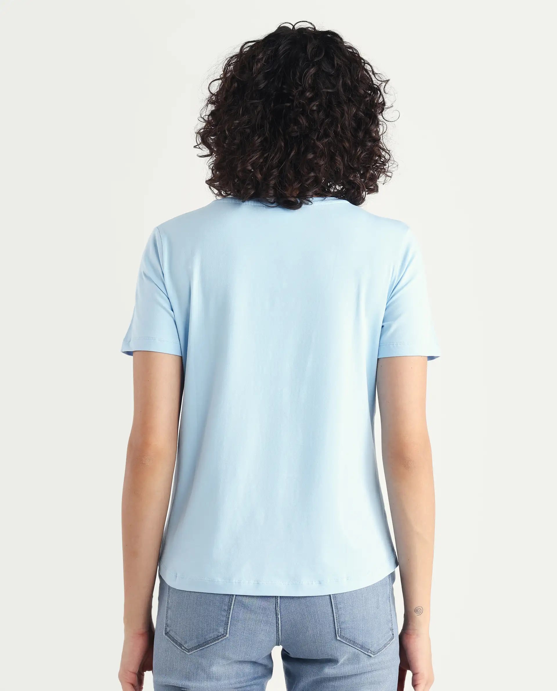 Rareism Women's Light Weight High Stretch 180 Gsm Cotton Crew Neck Plain Regular Fit T-Shirt