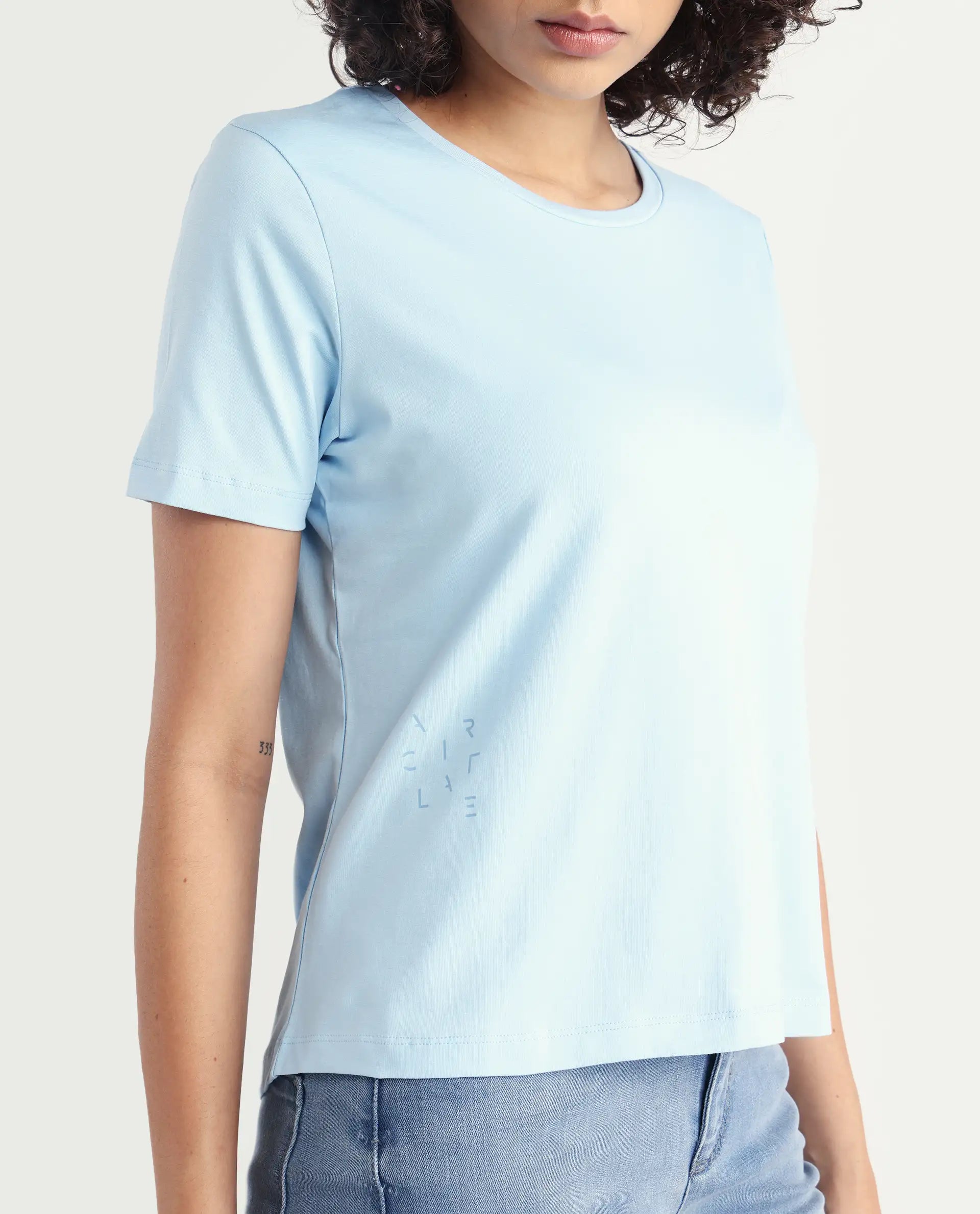 Rareism Women's Light Weight High Stretch 180 Gsm Cotton Crew Neck Plain Regular Fit T-Shirt