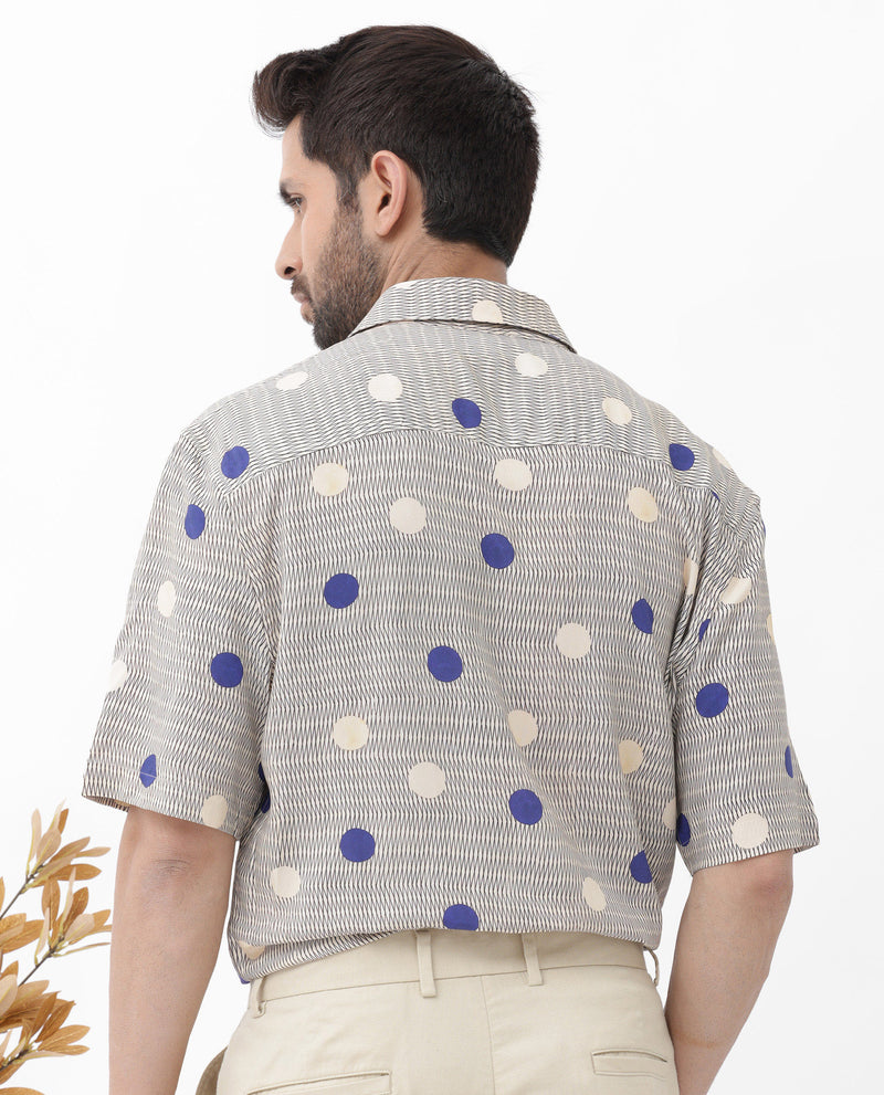 Rare Rabbit Men's Alcoron Beige Viscose Fabric Half Sleeves Boxy Fit Abstract Polka Print Shirt