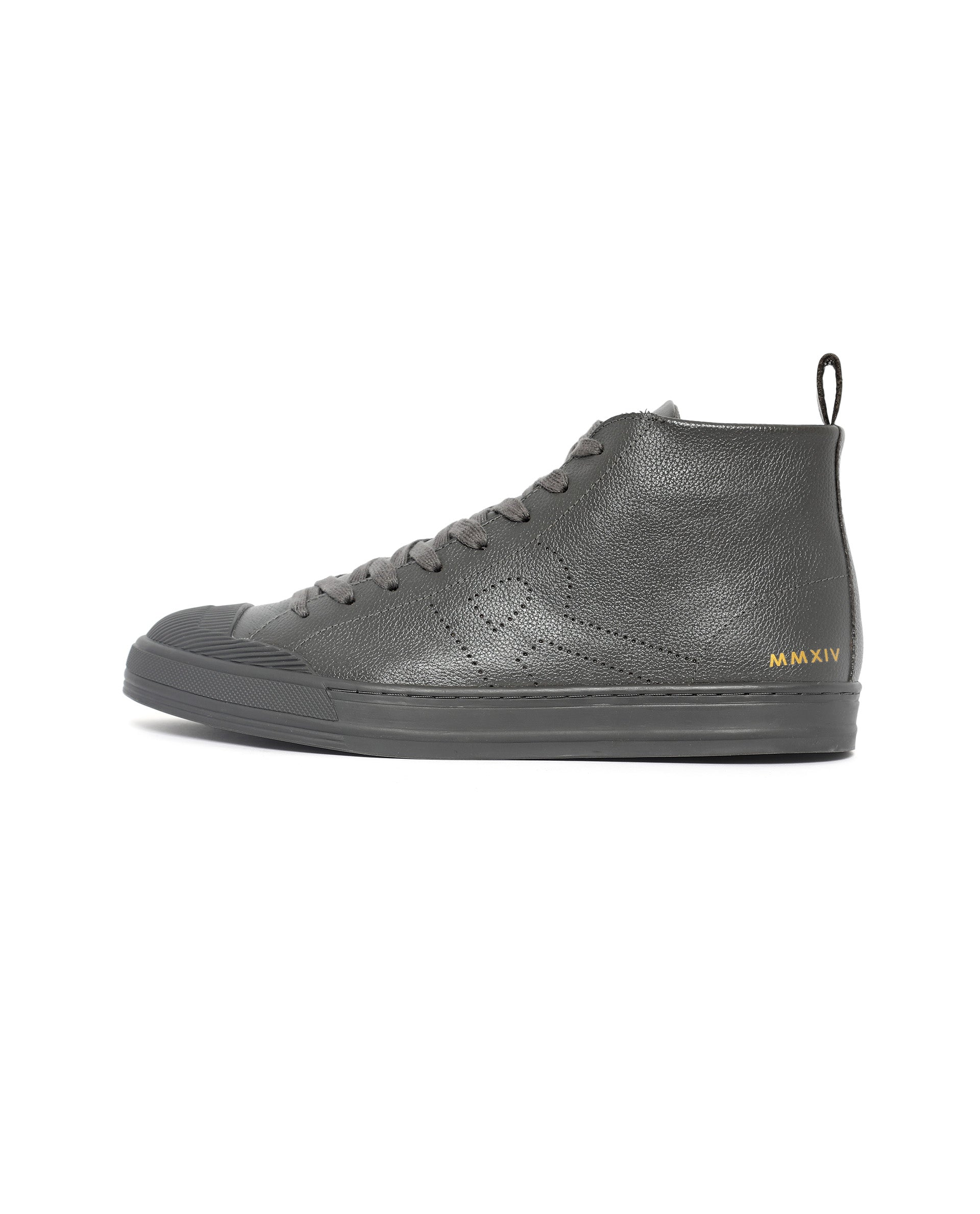 Rare Rabbit Mens Sauron Hi Pro Dark Grey Premium Milled Leather Lace Up High Top Round Toe Sneaker Shoes