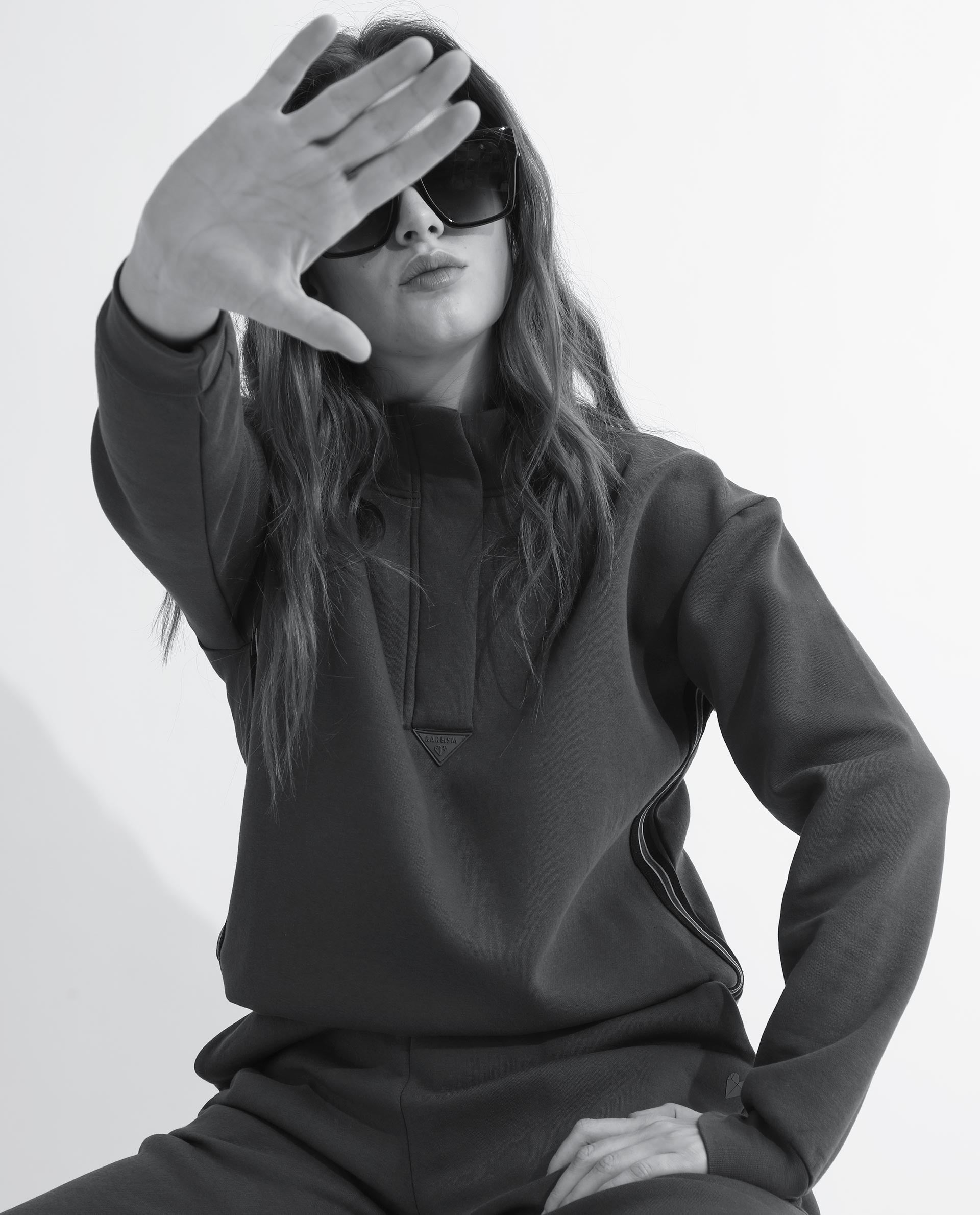 Rareism Women Aldrichh Purple Poly Cotton Fabric Regular Fit Full Sleeves Solid High Neck Sweatshirt