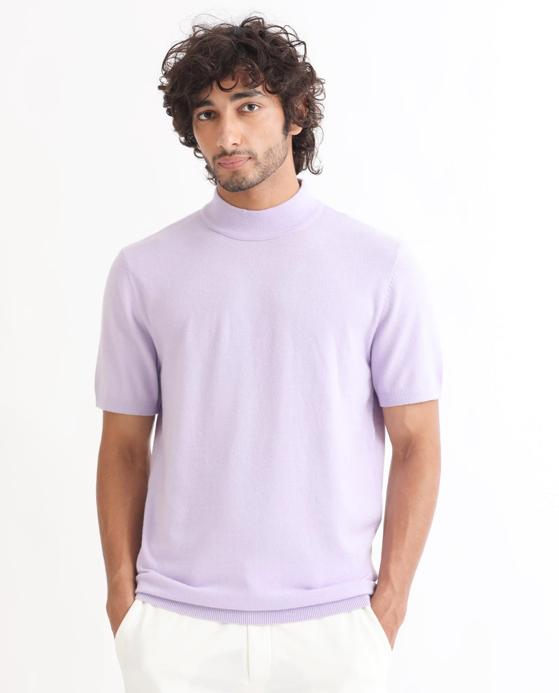 HIGH NECK HALF SLEEVES KNITTED T-SHIRT