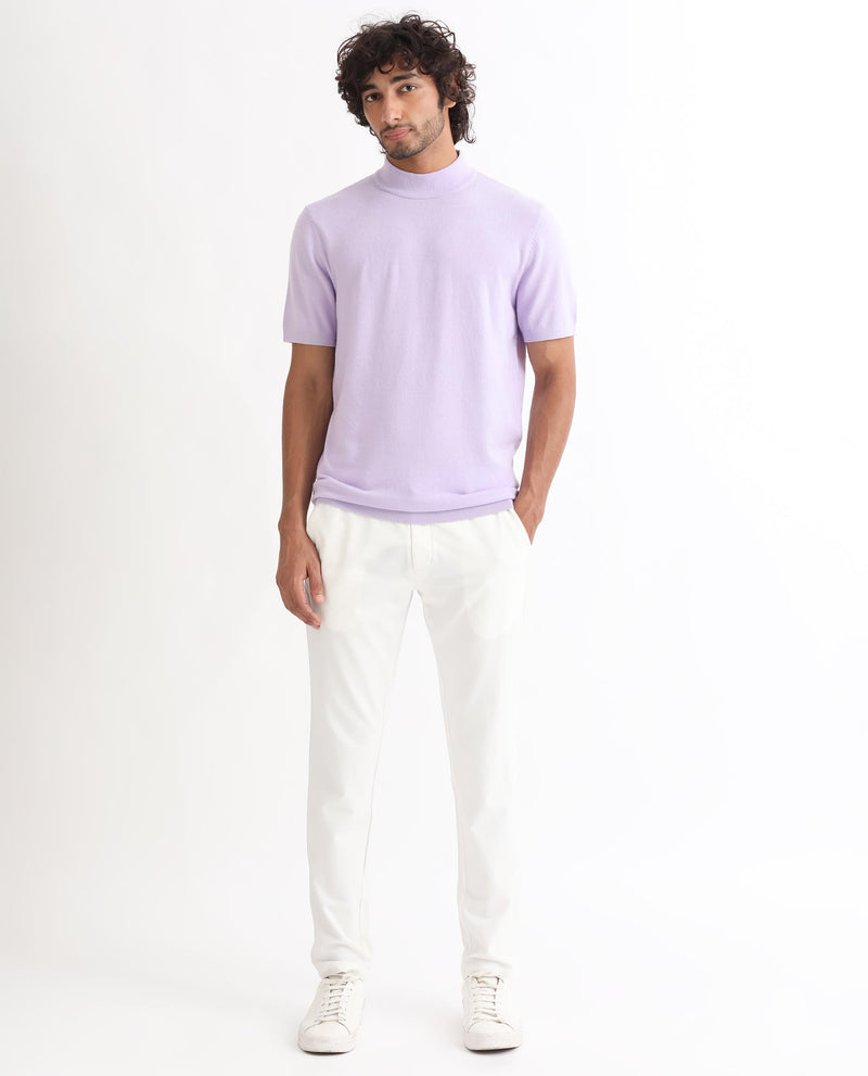 Rare Rabbit Men's Alfet Pastel Purple Half Sleeves High Neck Knitted T-Shirt
