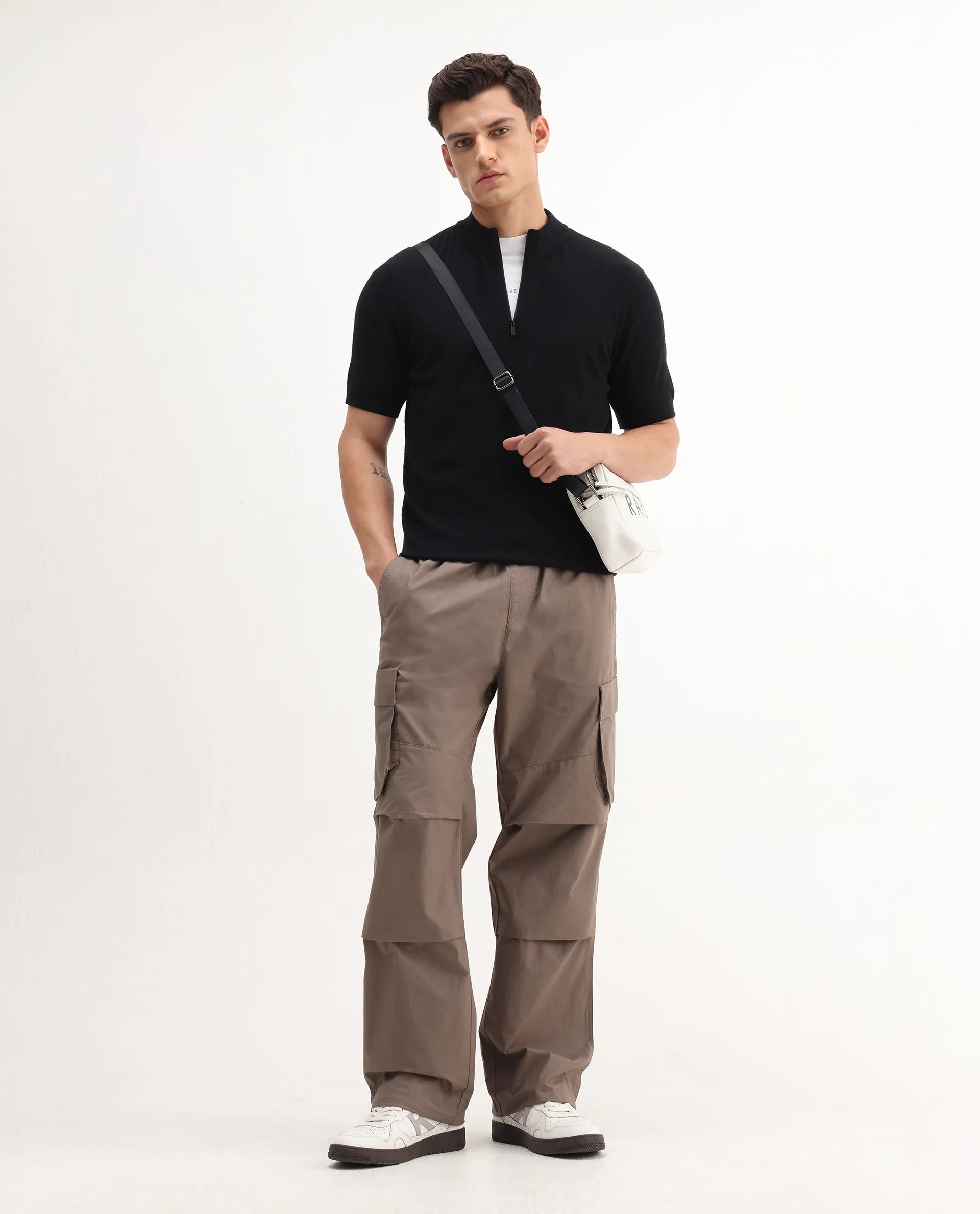 Rare Rabbit Men's Alfeto-25 Black Viscose Plain Regular Fit Half Sleeve High Neck T-Shirt