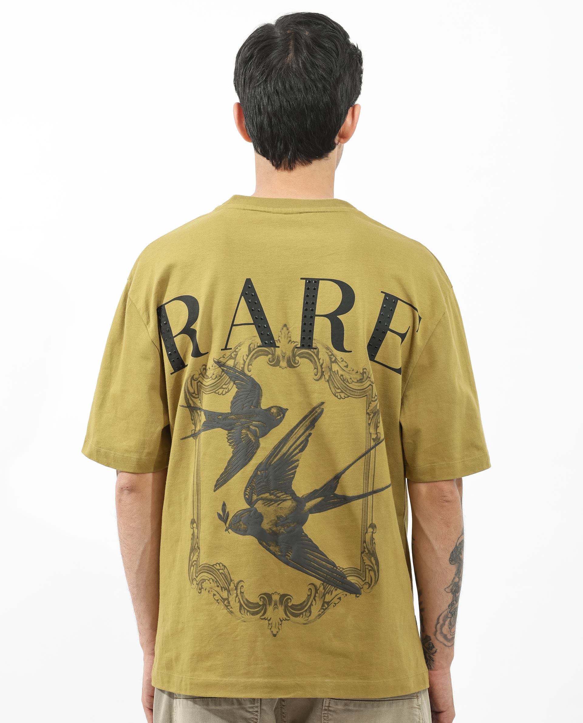 Rare Rabbit Articale Men's Alff Fluorescent Green Cotton Polyester Fabric Crew Neck Oversized Fit Graphic Printed T-Shirt