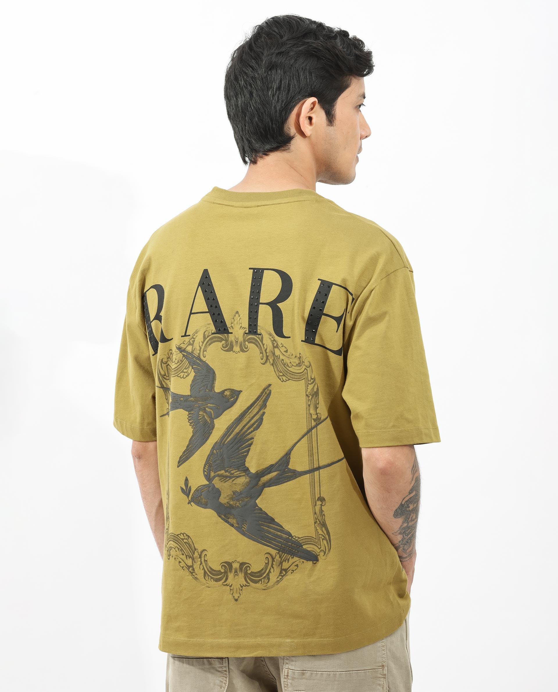 Rare Rabbit Articale Men's Alff Fluorescent Green Cotton Polyester Fabric Crew Neck Oversized Fit Graphic Printed T-Shirt