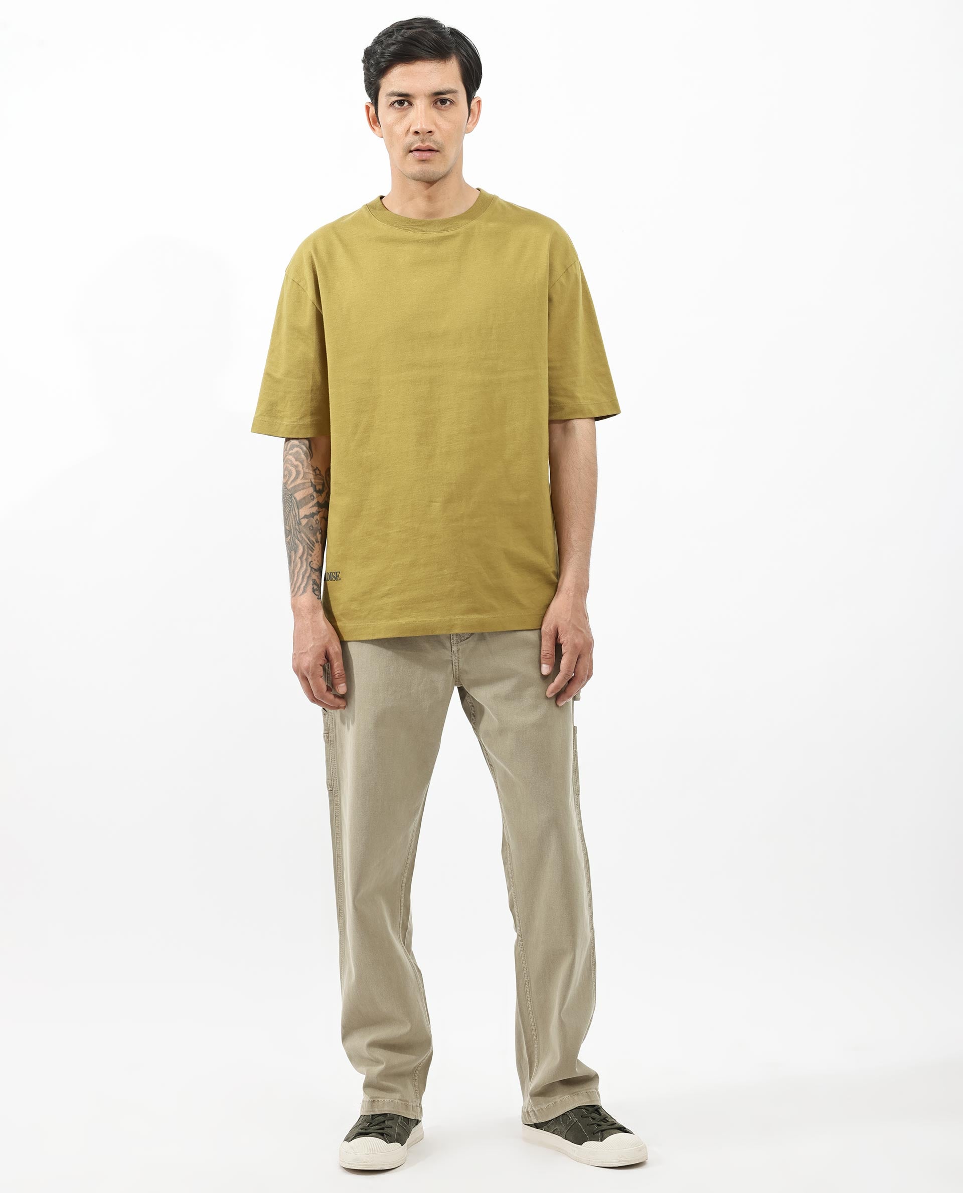 Rare Rabbit Articale Men's Alff Fluorescent Green Cotton Polyester Fabric Crew Neck Oversized Fit Graphic Printed T-Shirt