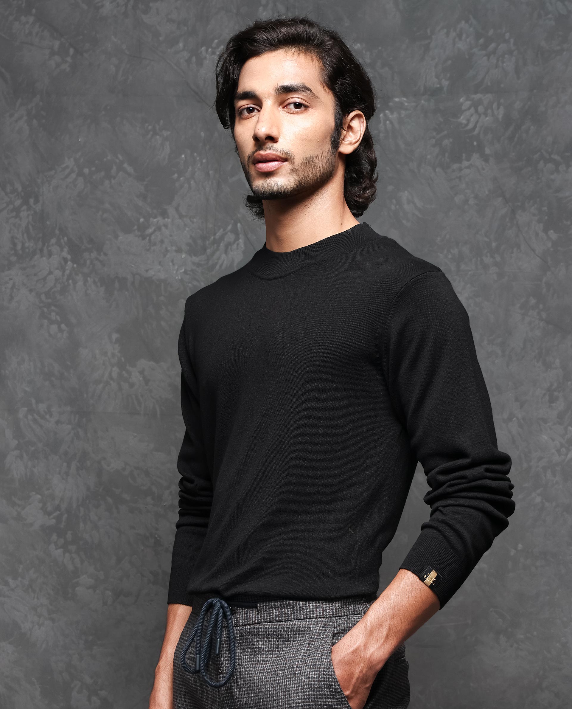 Rare Rabbit Men's Alfo Black Viscose Plain Slim Fit Full Sleeve High