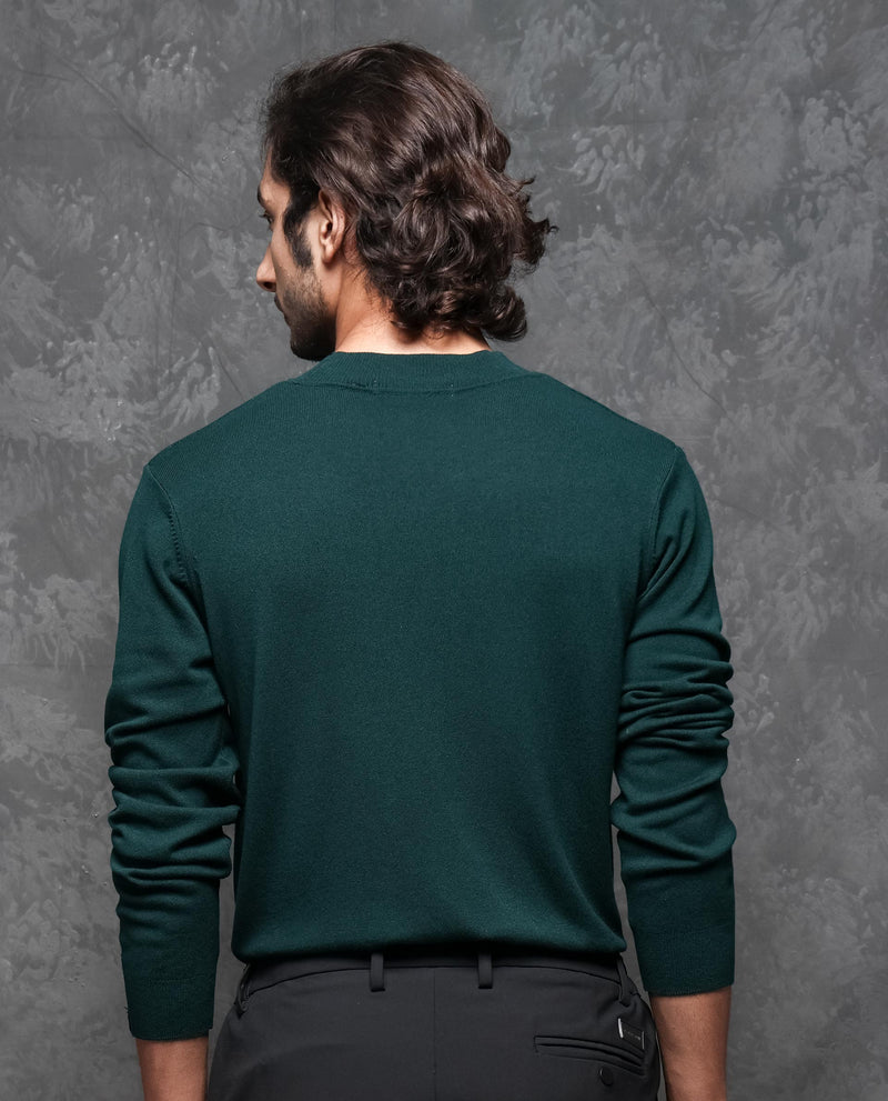 Rare Rabbit Mens Alfo 1 Green Sweater Viscose Nylon Fabric High Neck Knitted Full Sleeves Fitted