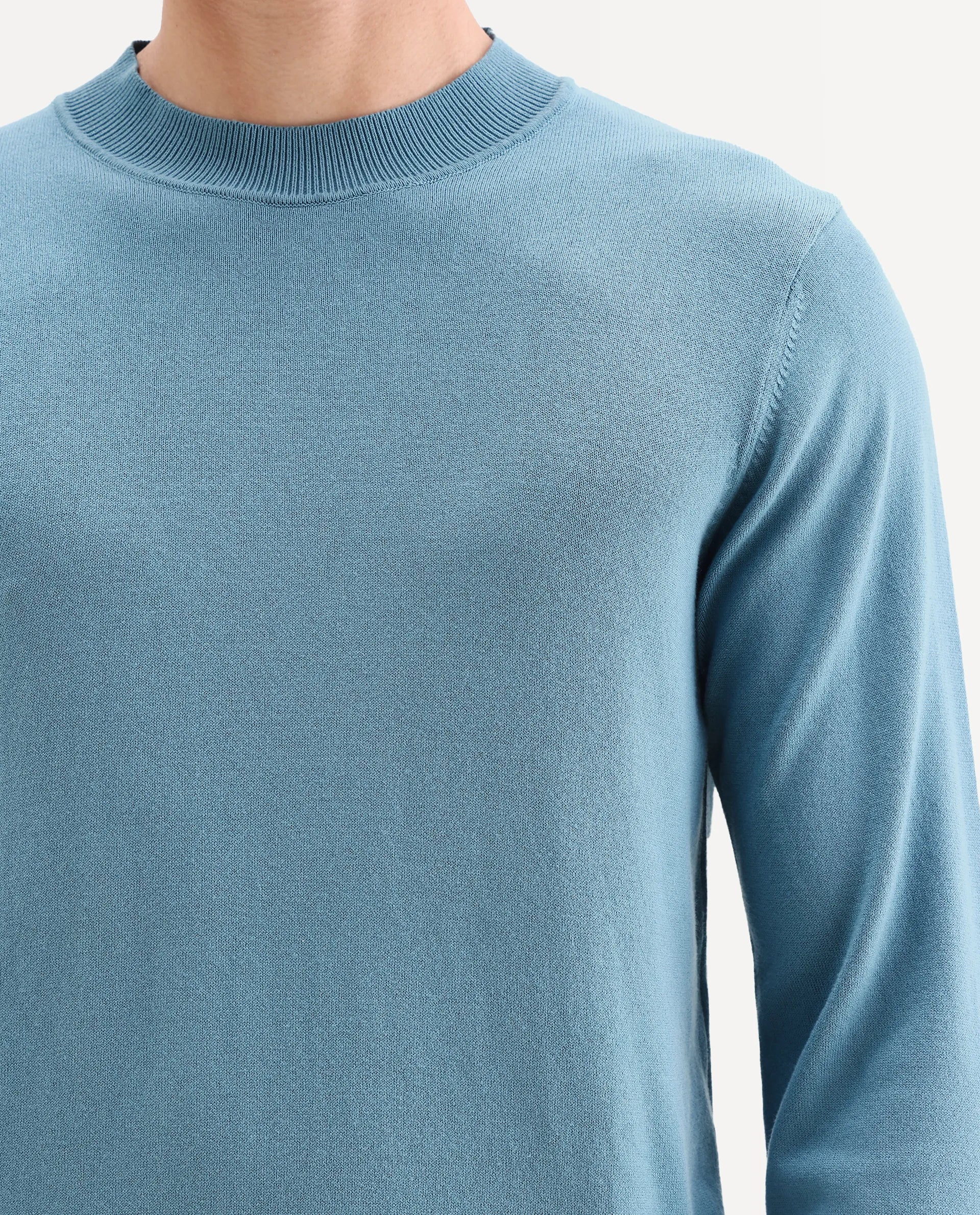 Rare Rabbit Men's Alfo 1 Light Blue Viscose Plain Slim Fit Full Sleeve High Neck Sweater