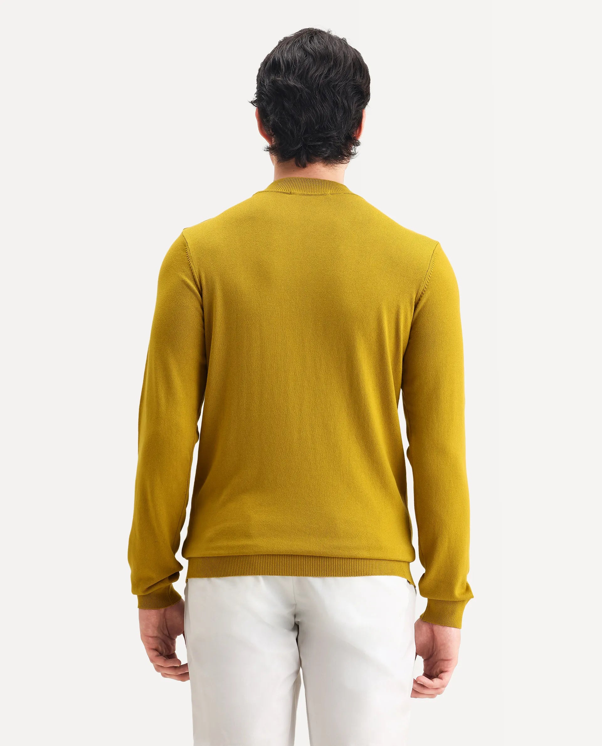 Rare Rabbit Men's Alfo 1 Mustard Viscose Plain Slim Fit Full Sleeve High Neck Sweater