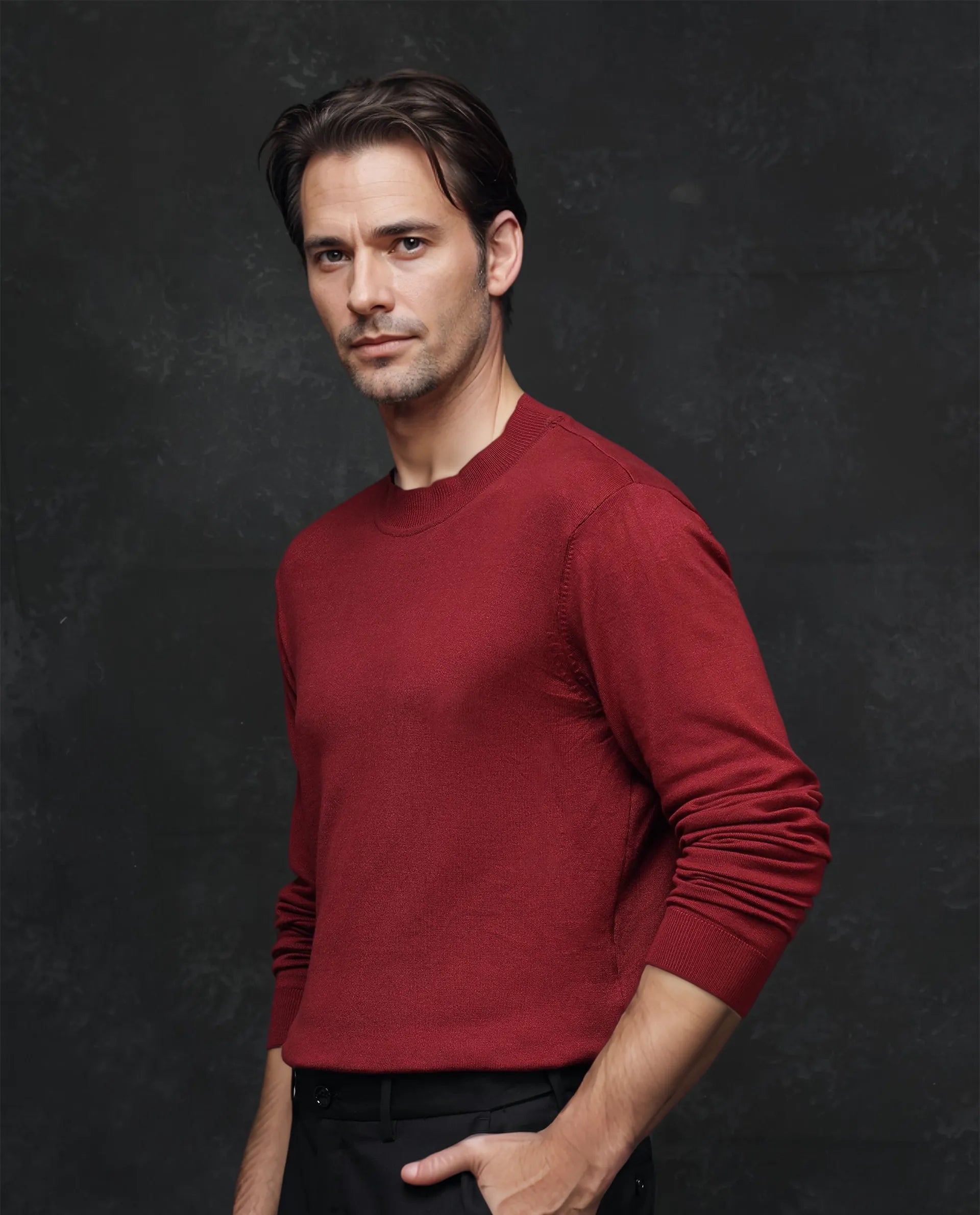 Rare Rabbit Men's Alfot Red Viscose Nylon Fabric Full Sleeve High Neck Regular Fit Plain Sweater