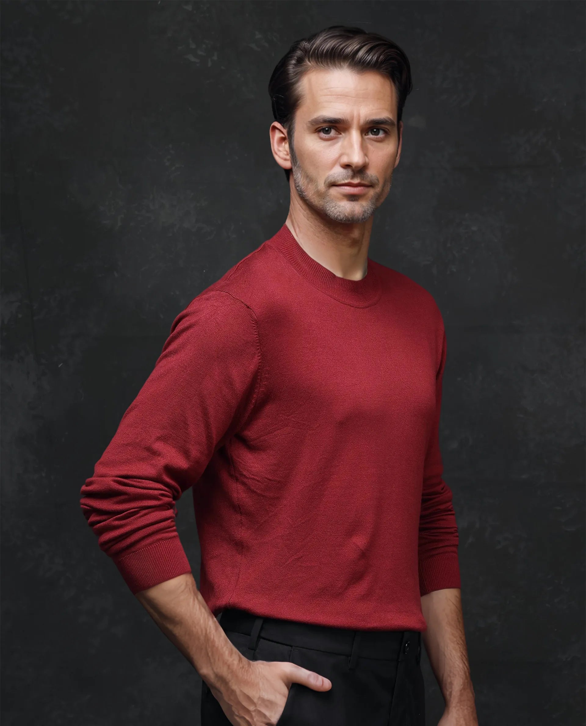 Rare Rabbit Men's Alfot Red Viscose Nylon Fabric Full Sleeve High Neck Regular Fit Plain Sweater