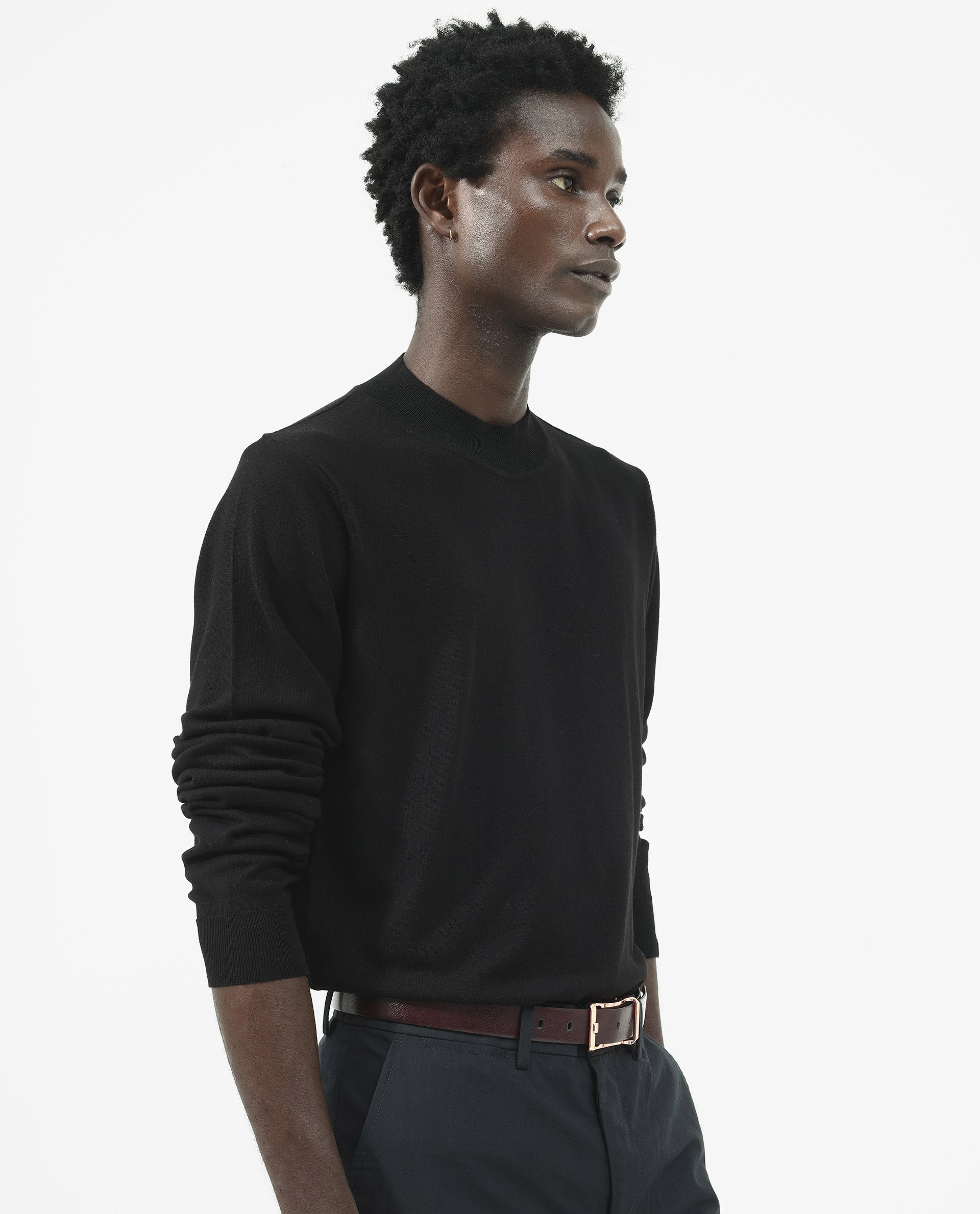 Rare Rabbit Men's Alfot Black Viscose Nylon Fabric Full Sleeve High Neck Regular Fit Plain Sweater