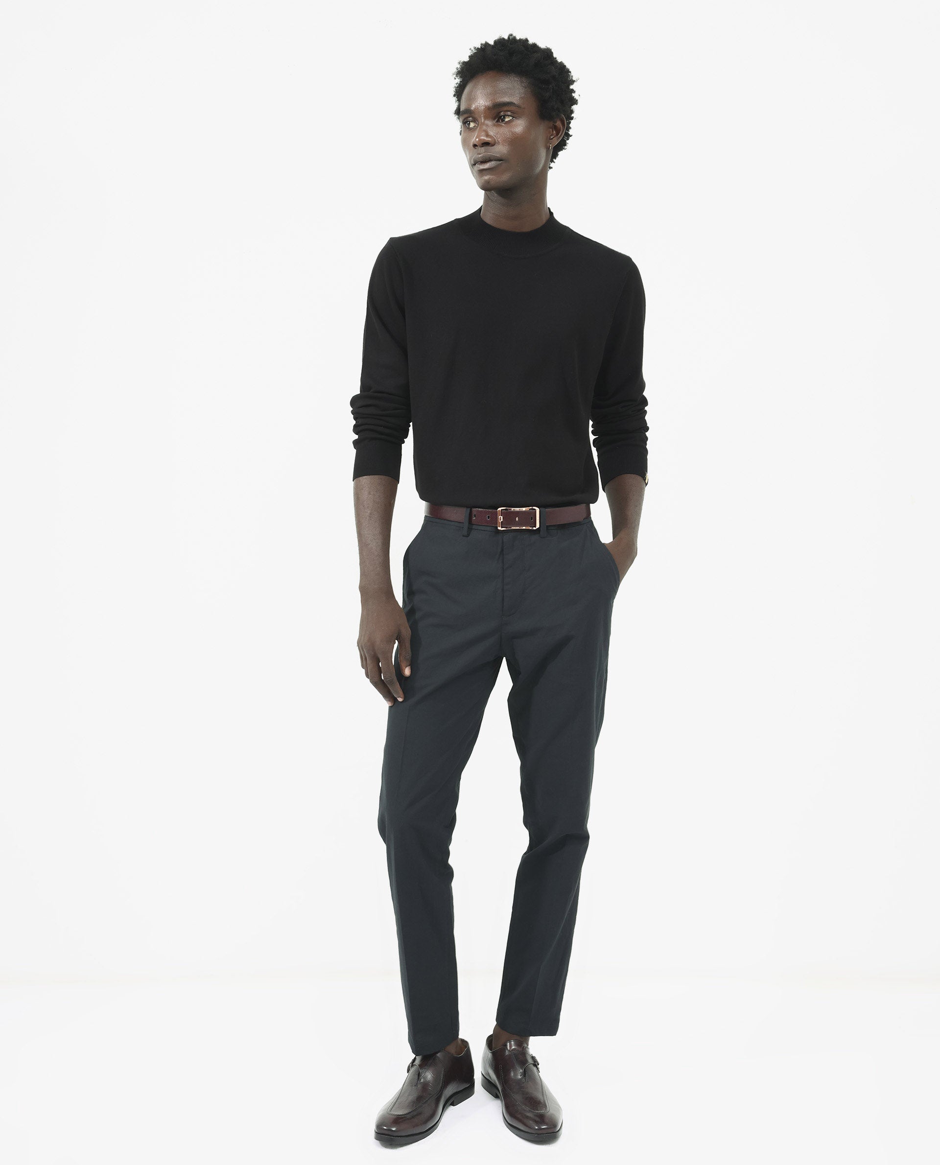 Rare Rabbit Men's Alfot Black Viscose Nylon Fabric Full Sleeve High Neck Regular Fit Plain Sweater