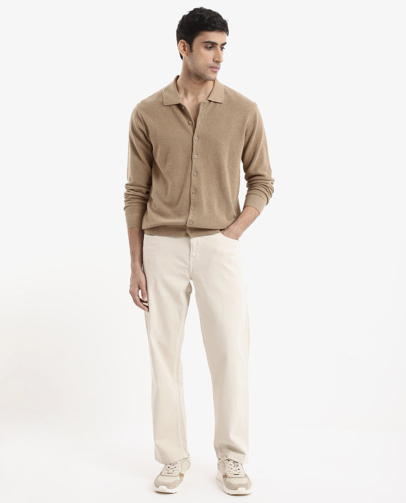 Rare Rabbit Men's Alias-N Beige Cotton Fabric Full Sleeve Regular Collar Regular Fit Knitted Shirt