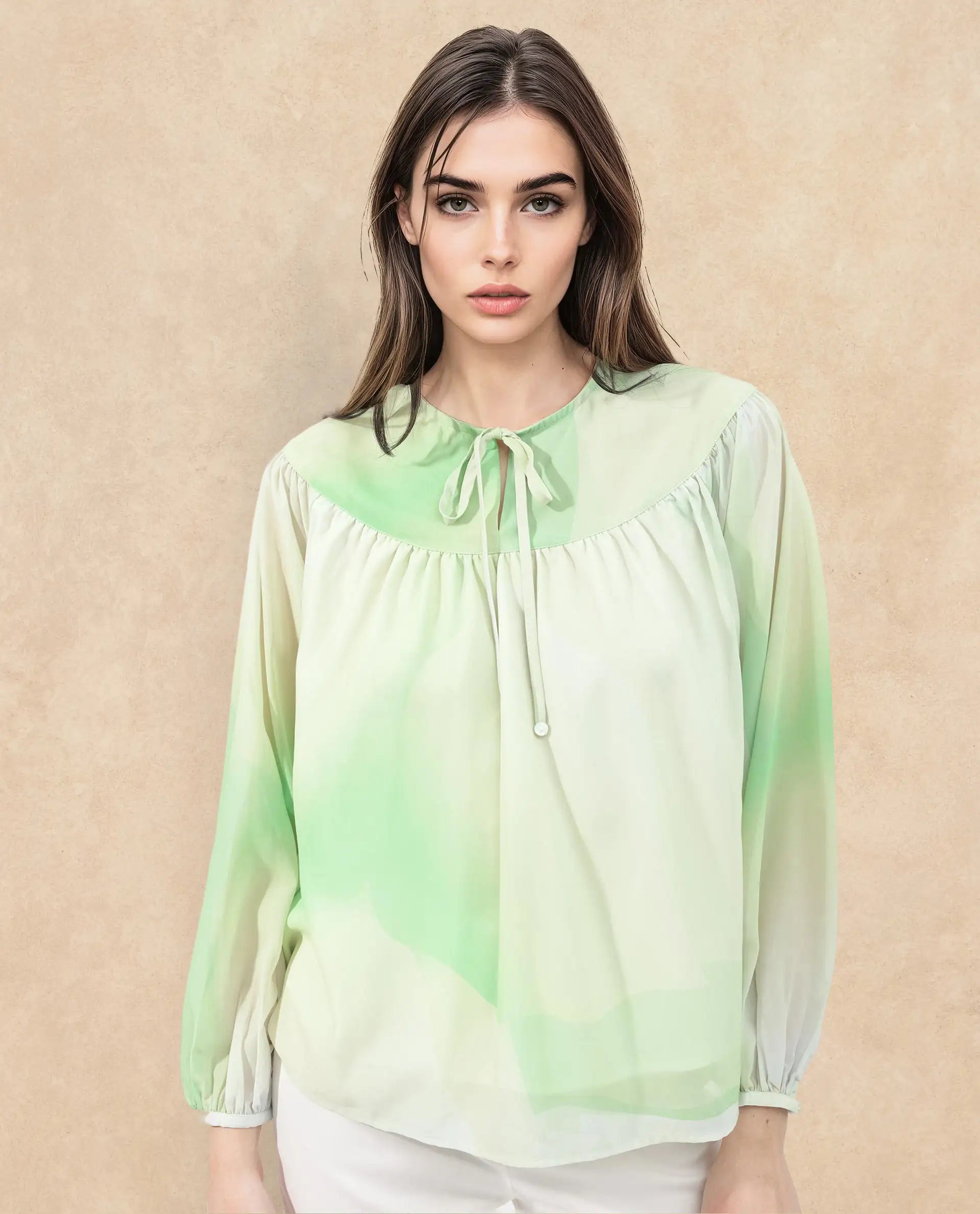 Rareism Women Alic-SC Green Polyester Fabric Full Sleeve Round Neck Top