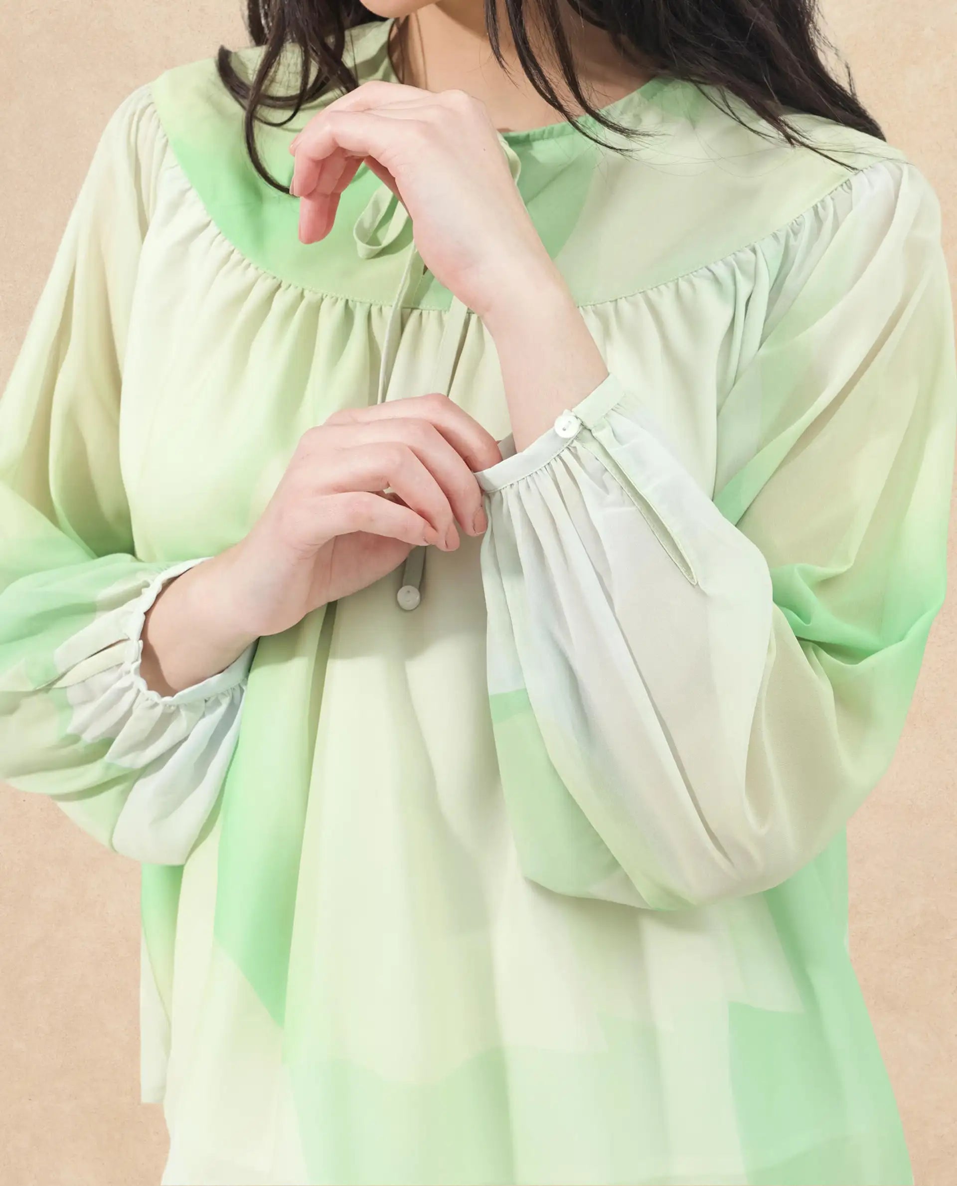 Rareism Women Alic-SC Green Polyester Fabric Full Sleeve Round Neck Top