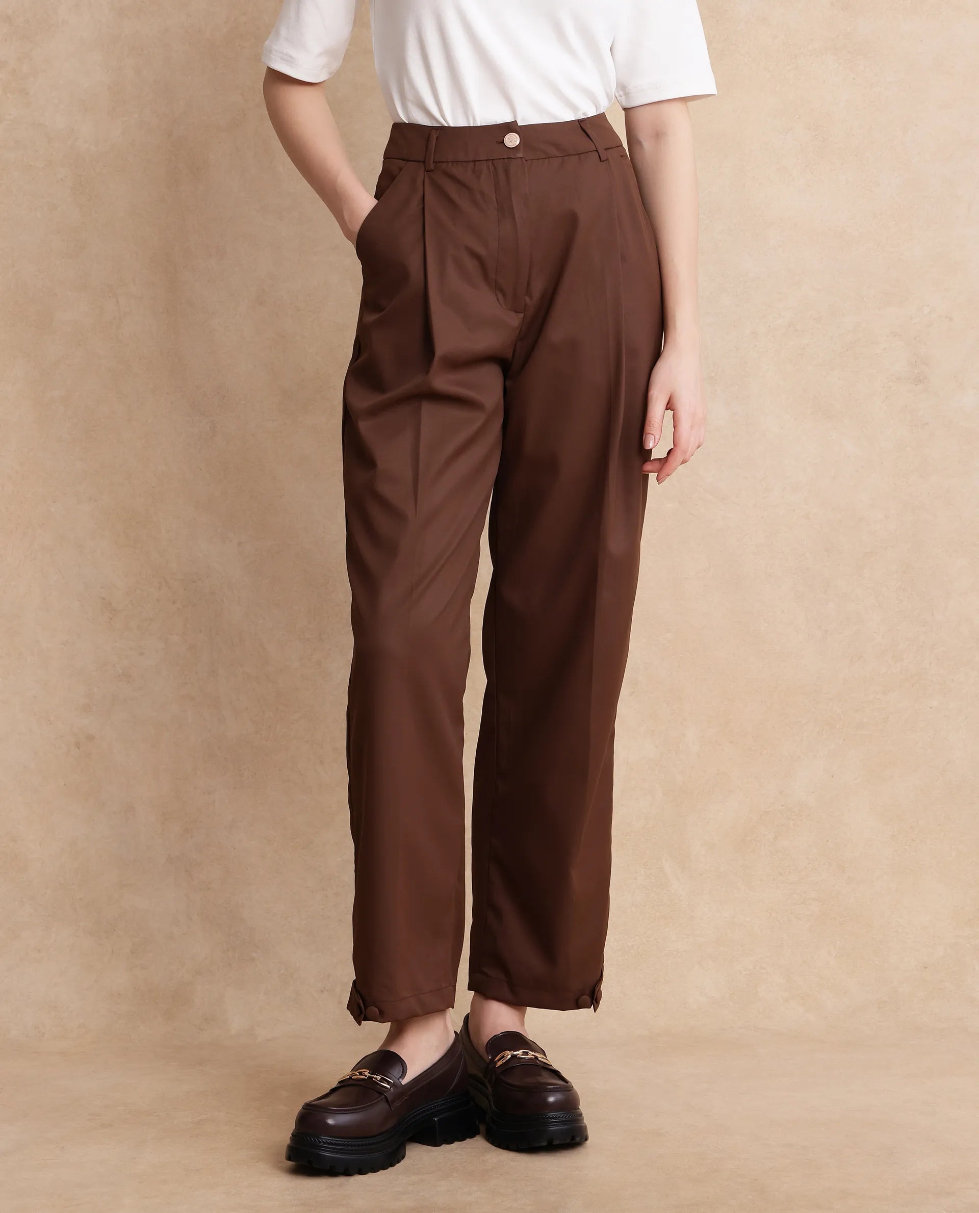 Rareism Women Alina Brown Plain Trouser