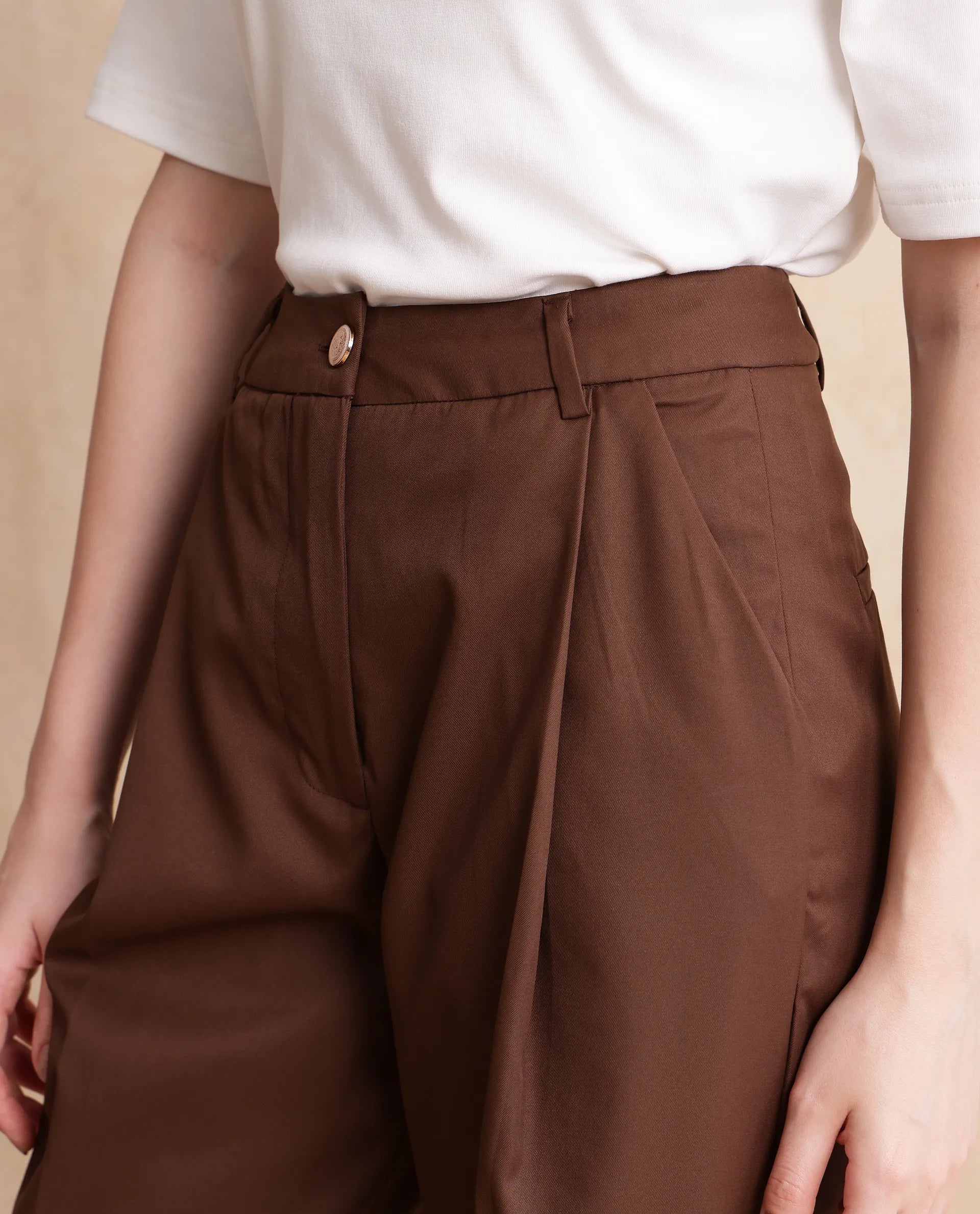 Rareism Women Alina Brown Plain Trouser