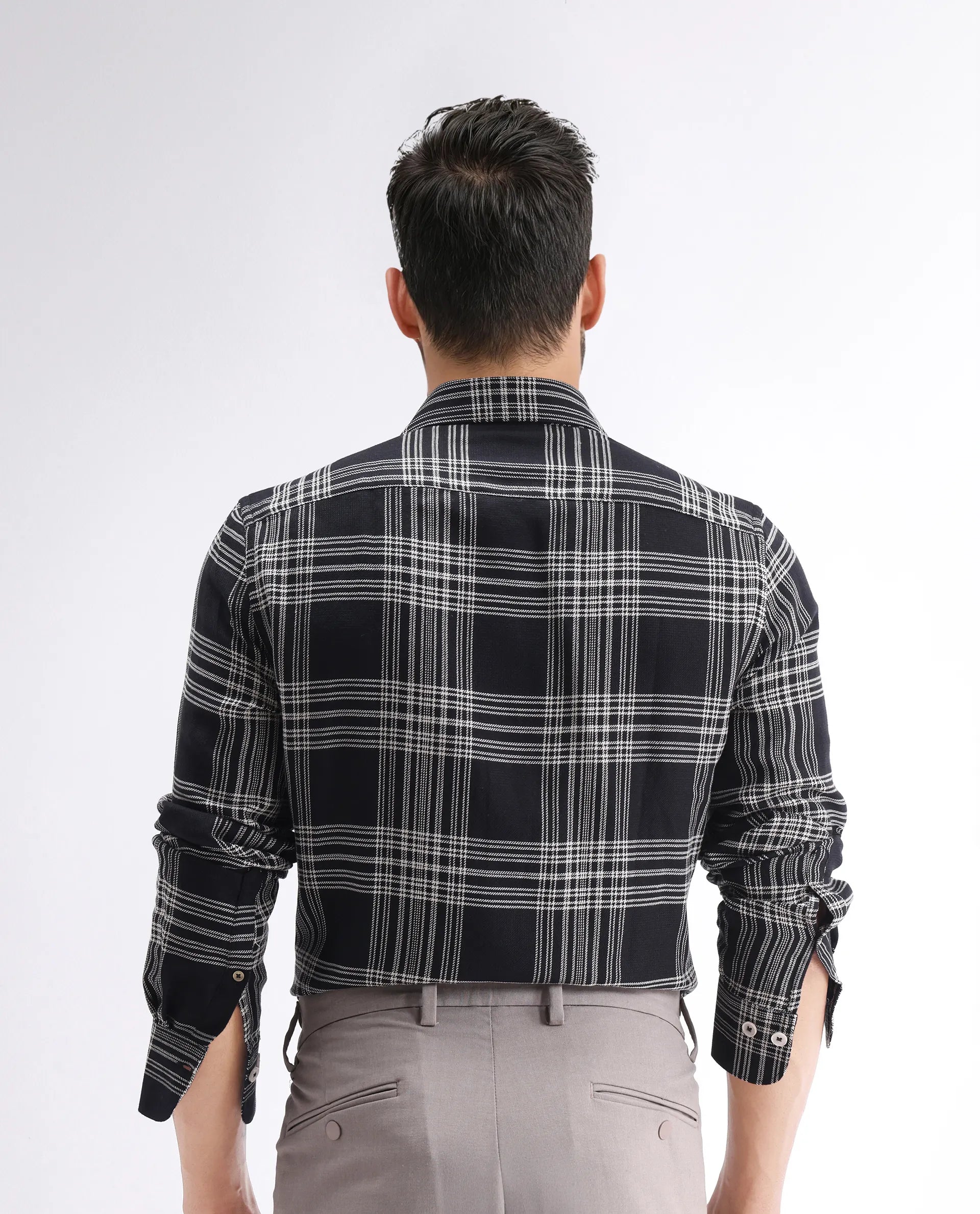 Rare Rabbit Men's Alls Black Cotton Checked Print Regular Fit Full Sleeve Collared Shirt