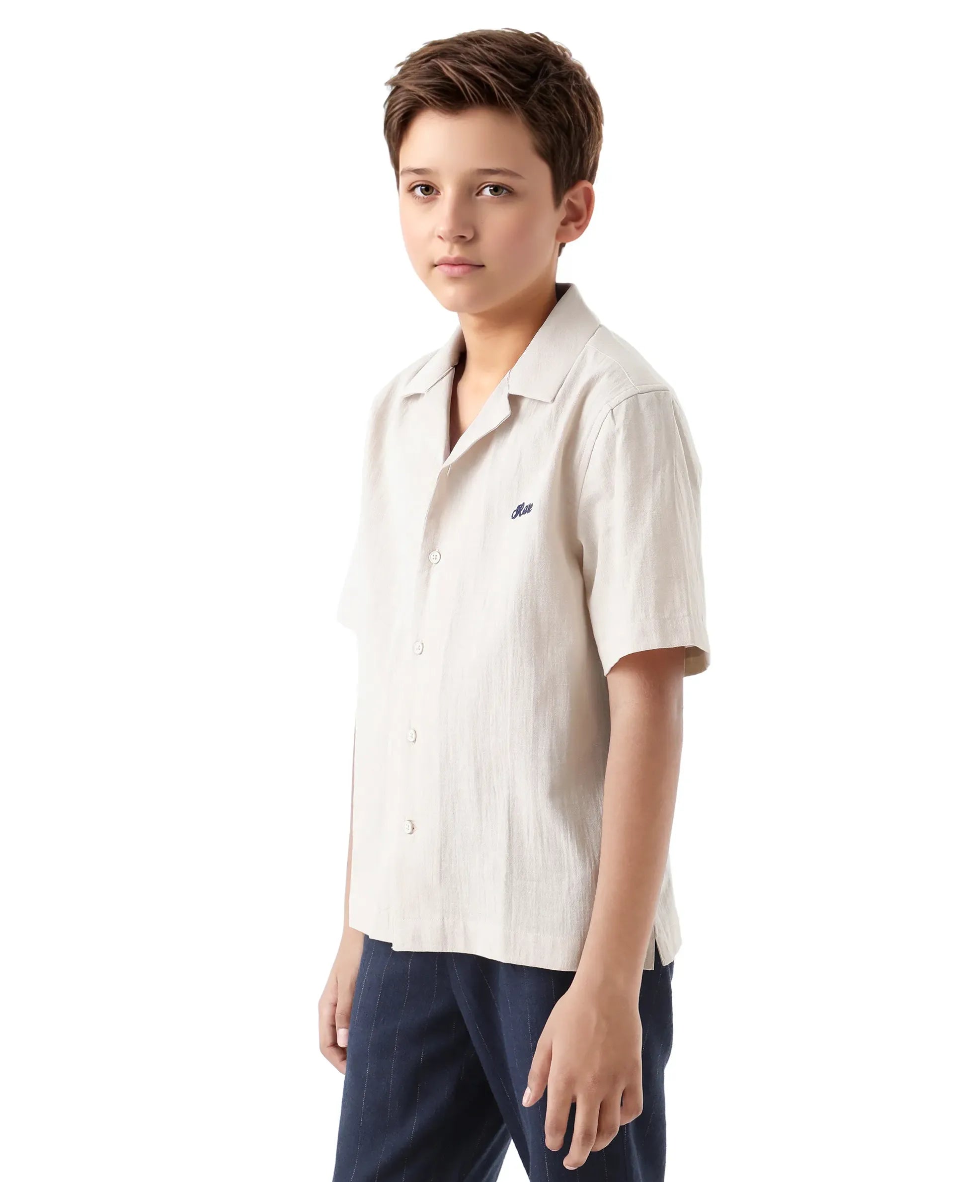 Rare Ones Kids Alma Beige Cotton Half Sleeve Button Solid Regular Fit Shirt
